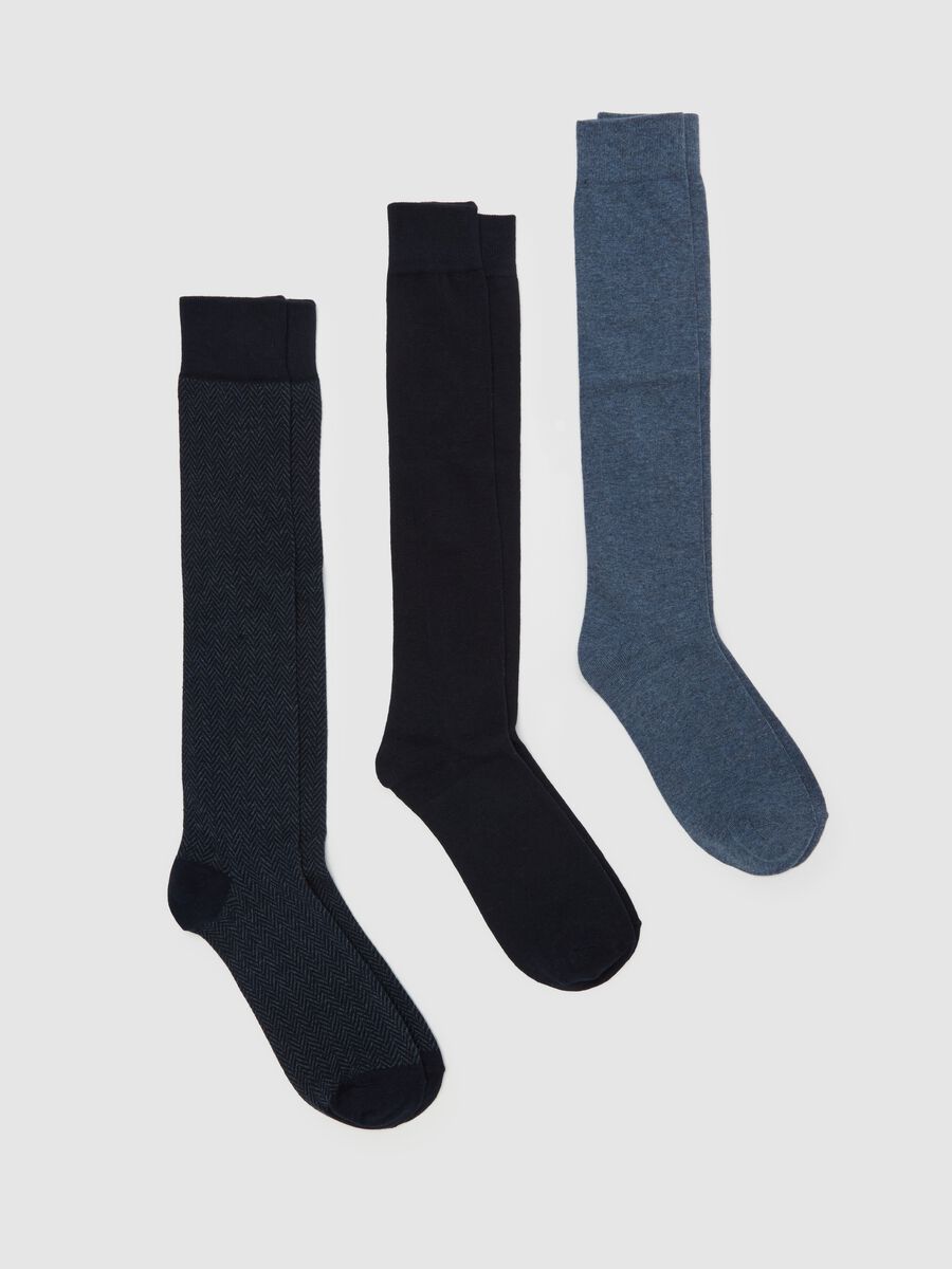 Three-pair pack long herringbone socks_0