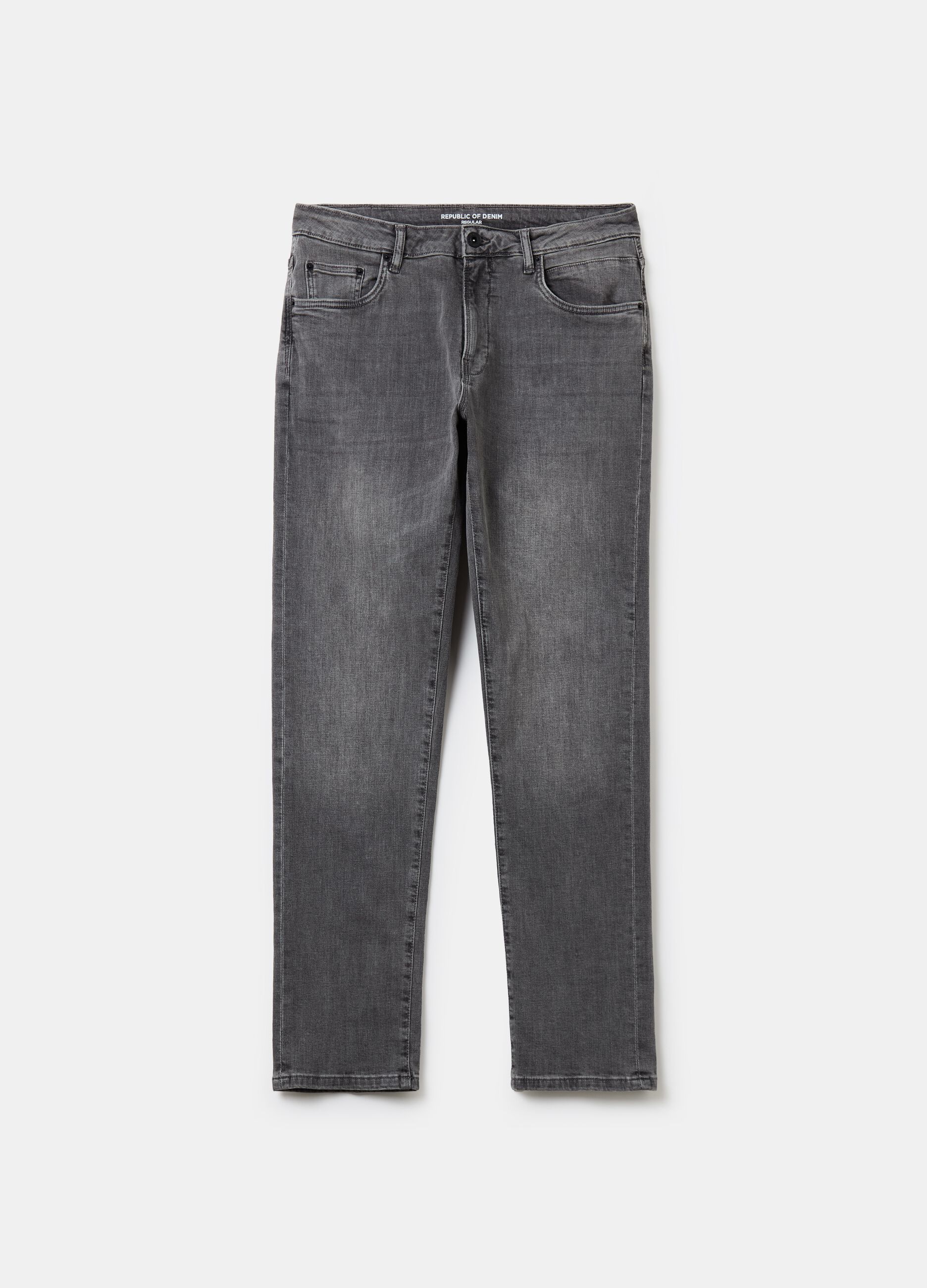 Regular-fit cross-hatch cotton jeans