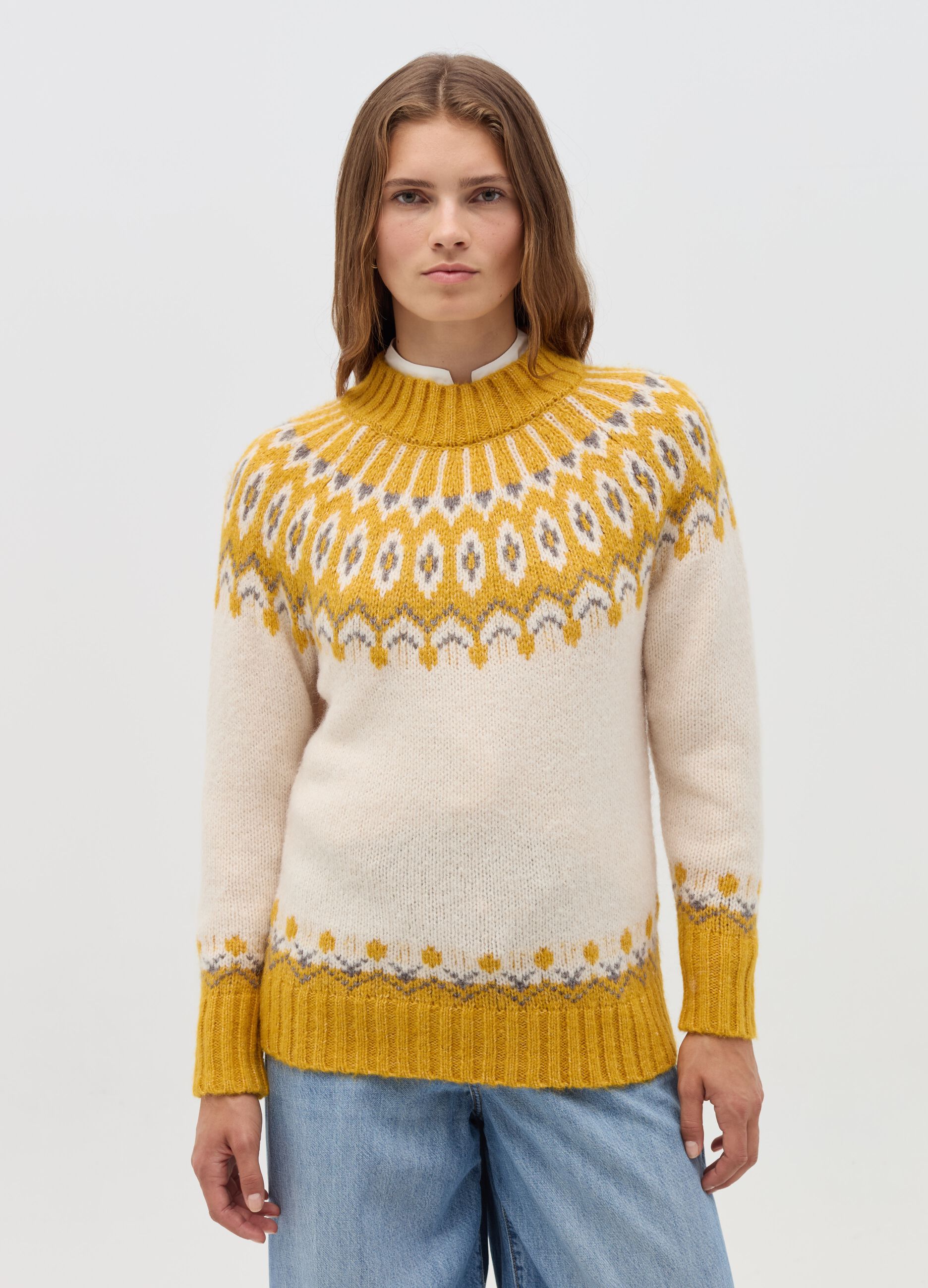 Pullover mock neck con disegno jacquard