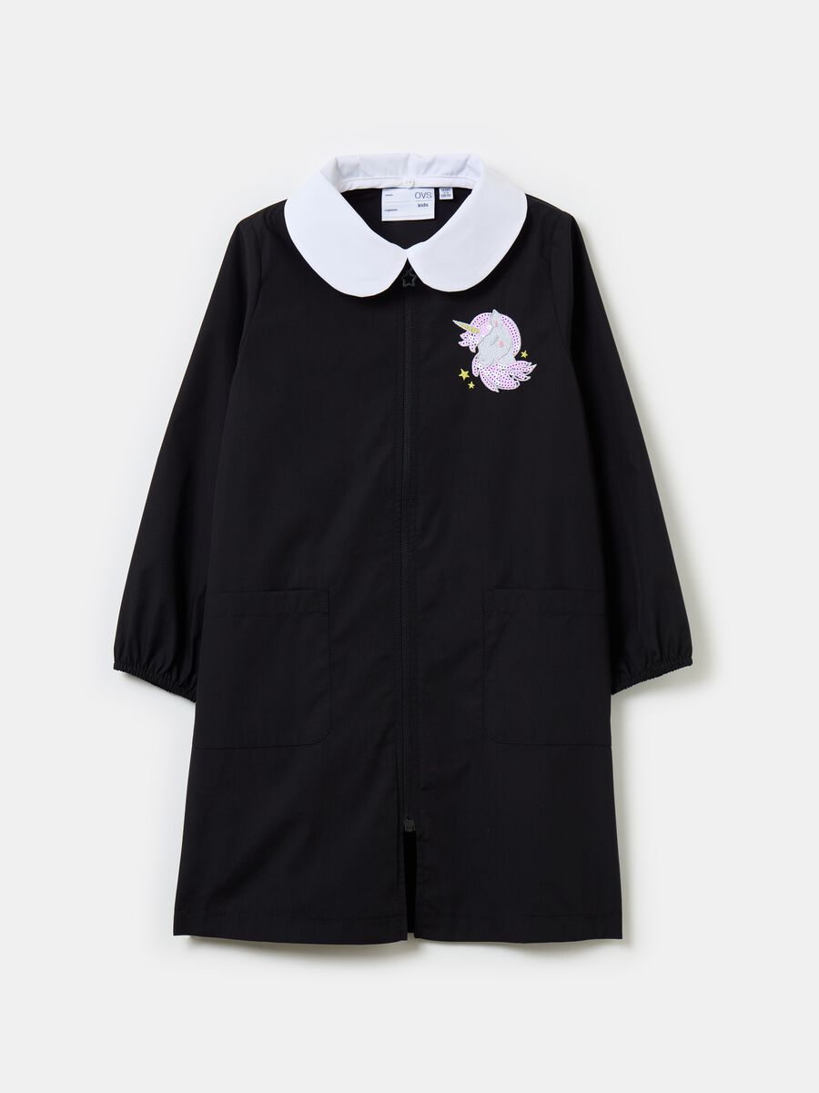 School smock with embroidered unicorn and zip_0