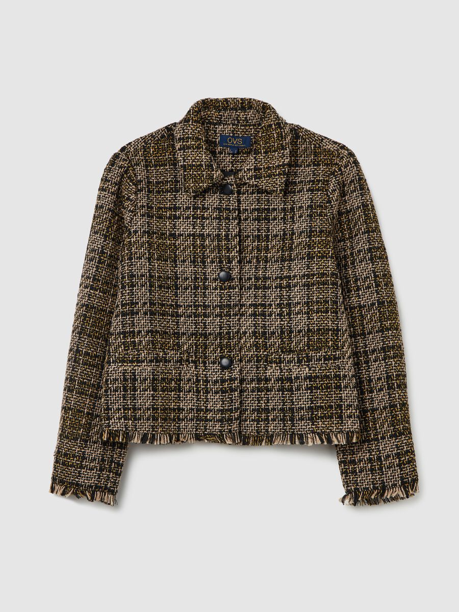 Short jacket in check tweed with fringing_4