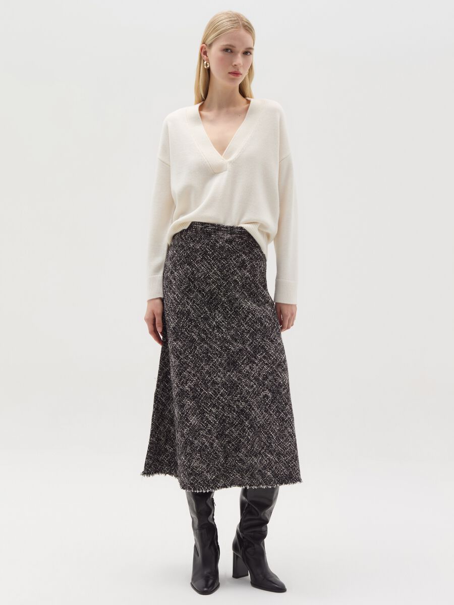 Fringed midi skirt in tweed_0