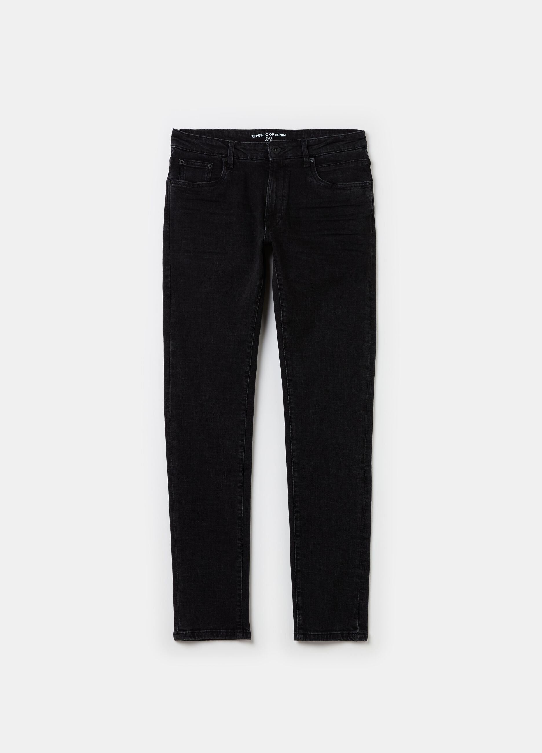 Slim-fit cross-hatch cotton jeans