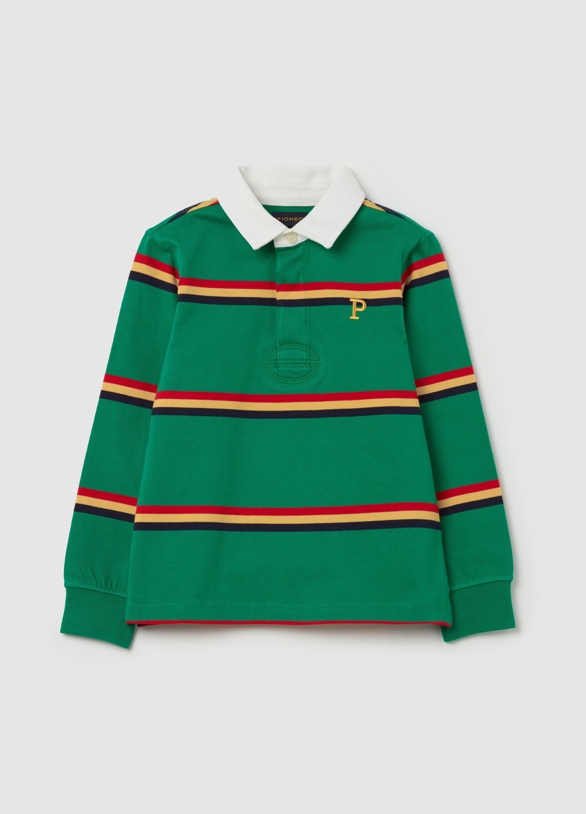 Long-sleeved polo shirt with striped and logo