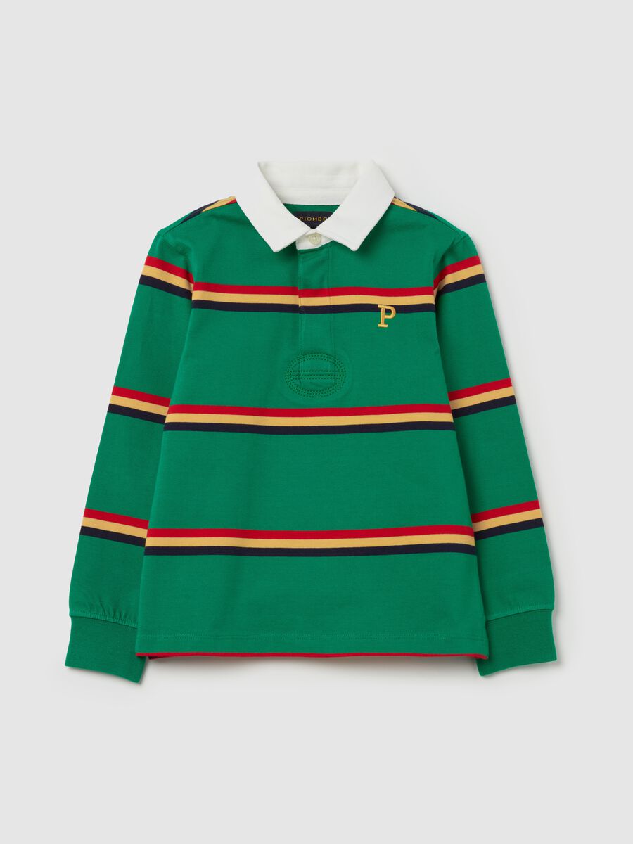 Long-sleeved polo shirt with striped and logo_0