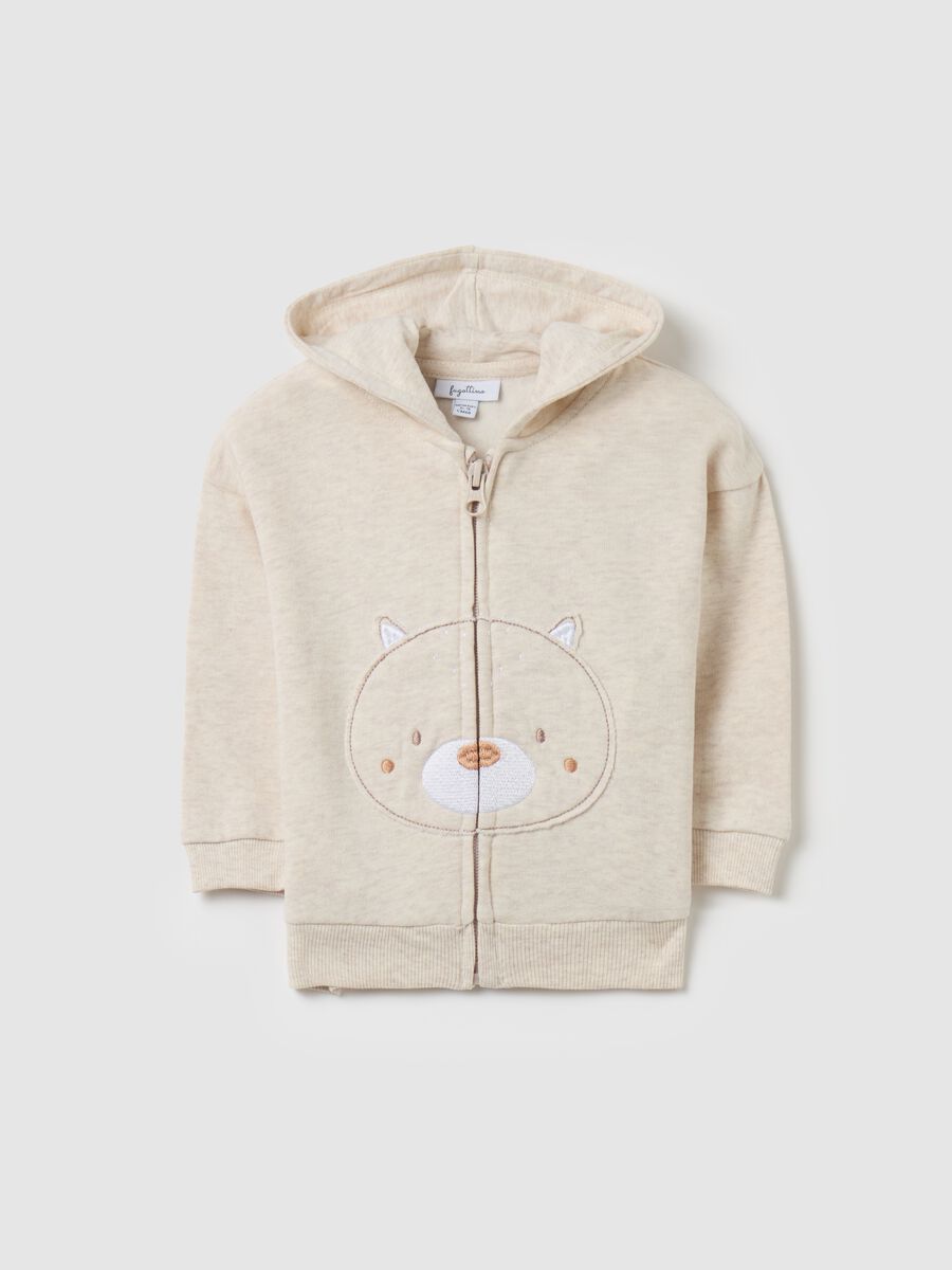 Full-zip sweatshirt in organic cotton with hood and embroidery_0