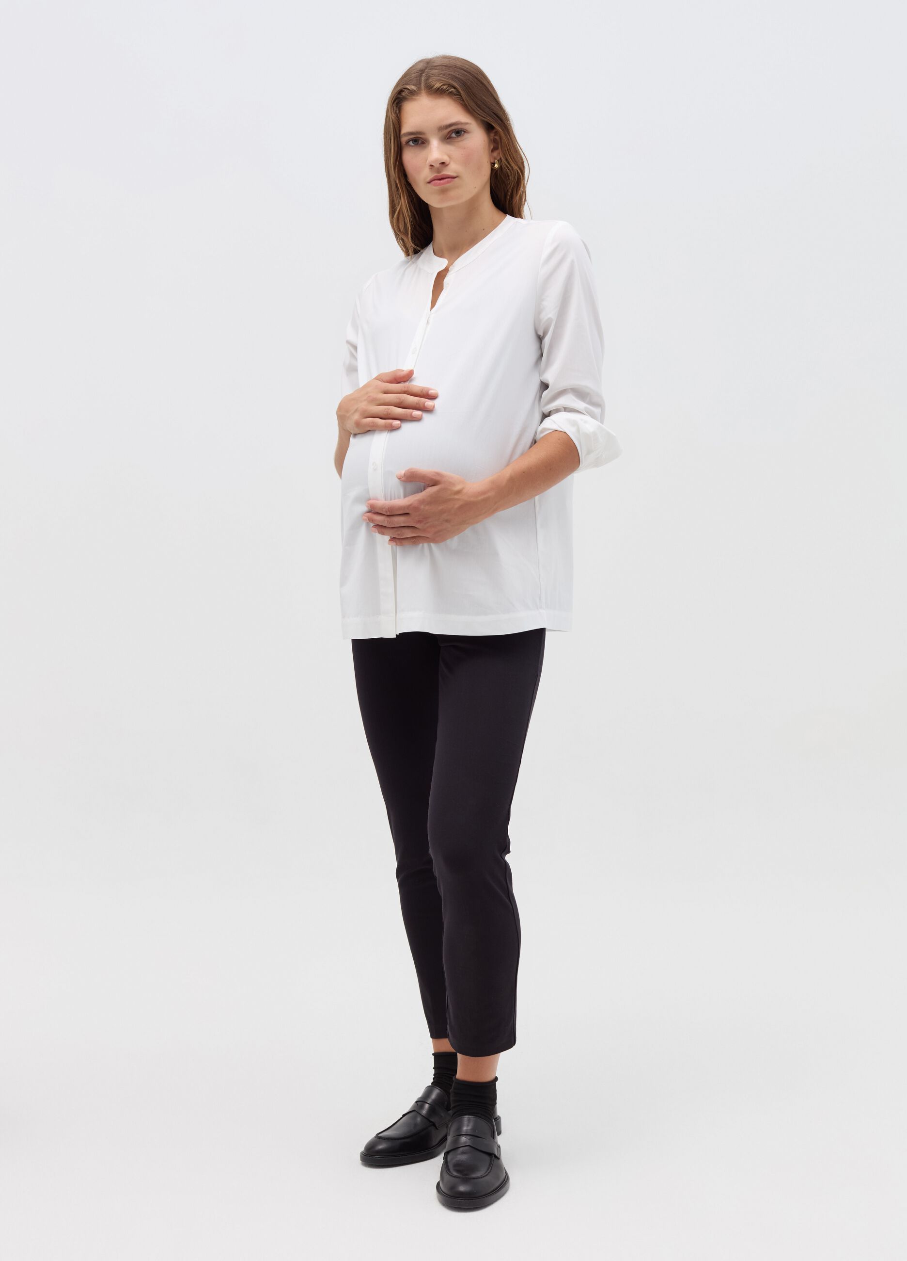 Maternity shirt with mandarin collar