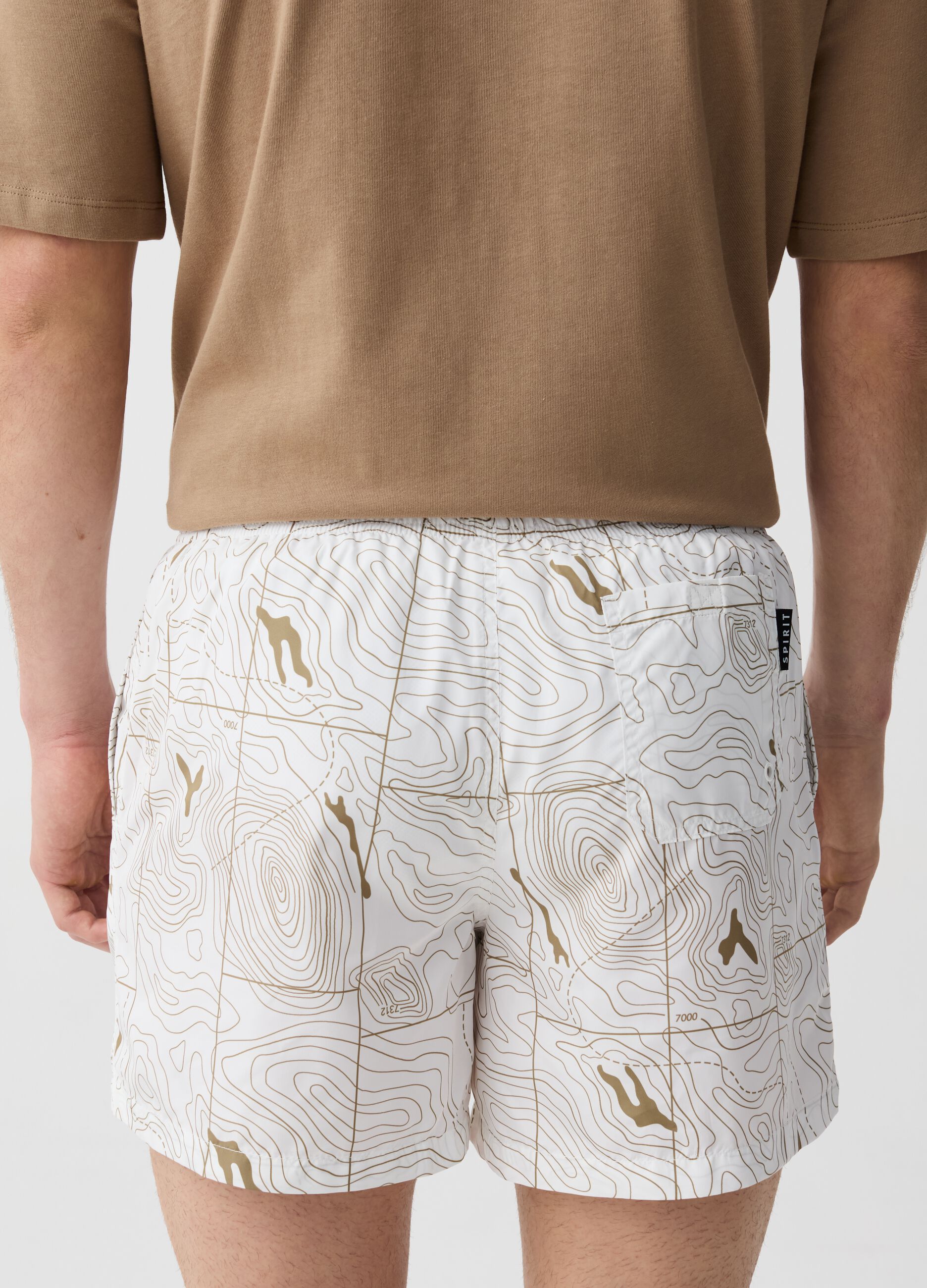 Cotton swimming shorts with patterned drawstring