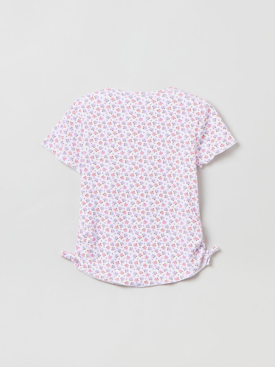 Ribbed T-shirt with ditsy floral print_1