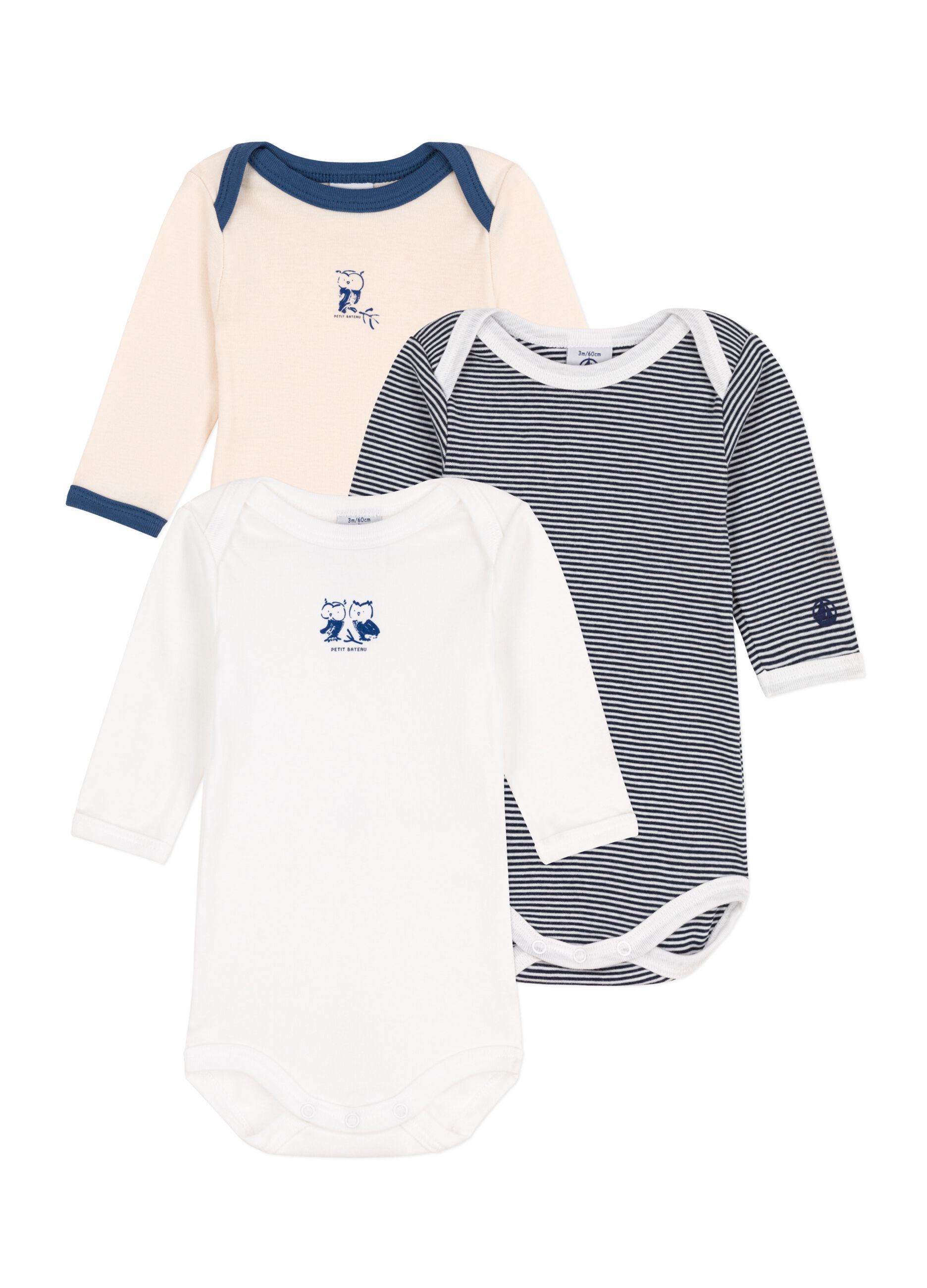 Three-pack organic cotton bodysuits with pattern
