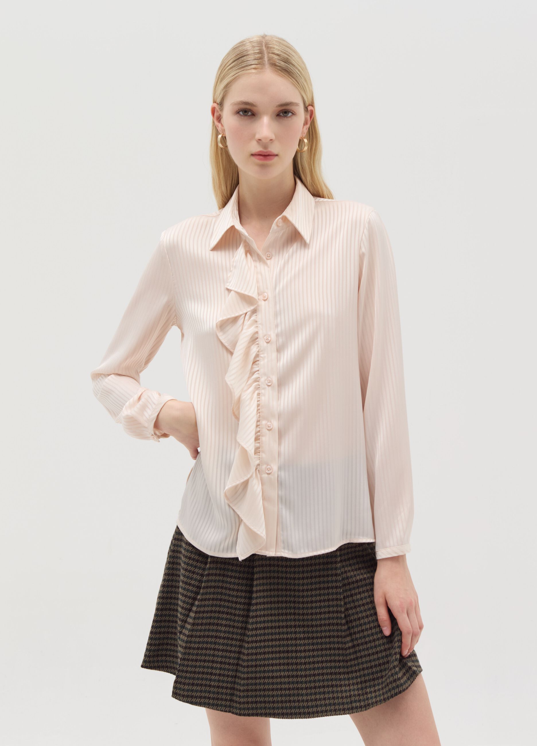 Satin shirt with stripes and flounce