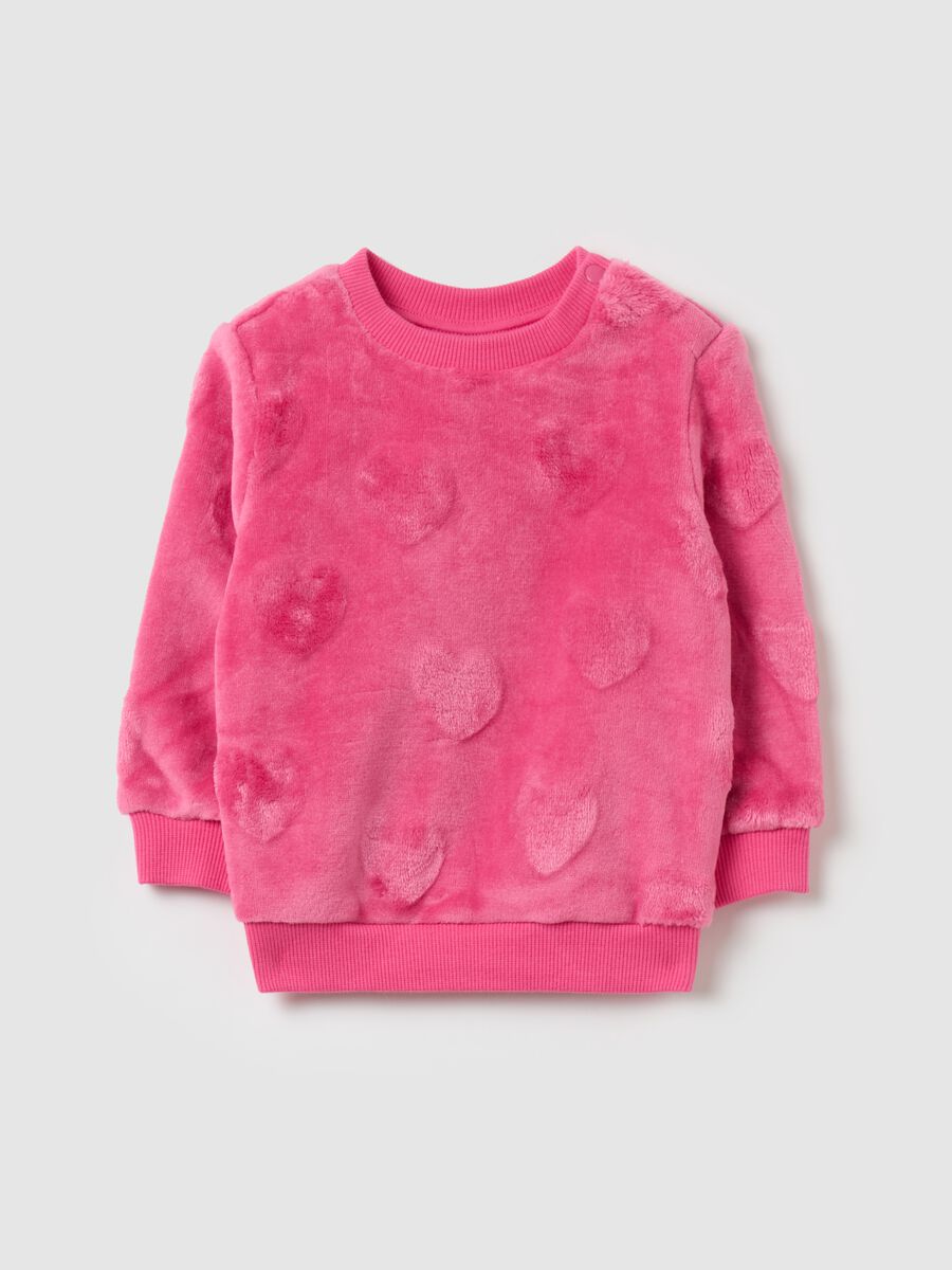 Sweatshirt in faux fur with raised hearts print_0