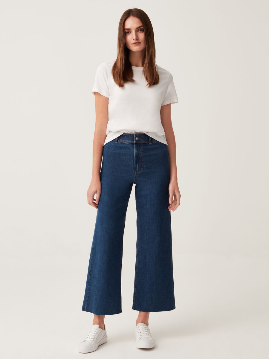Wide-leg stretch jeans with raw edging_0