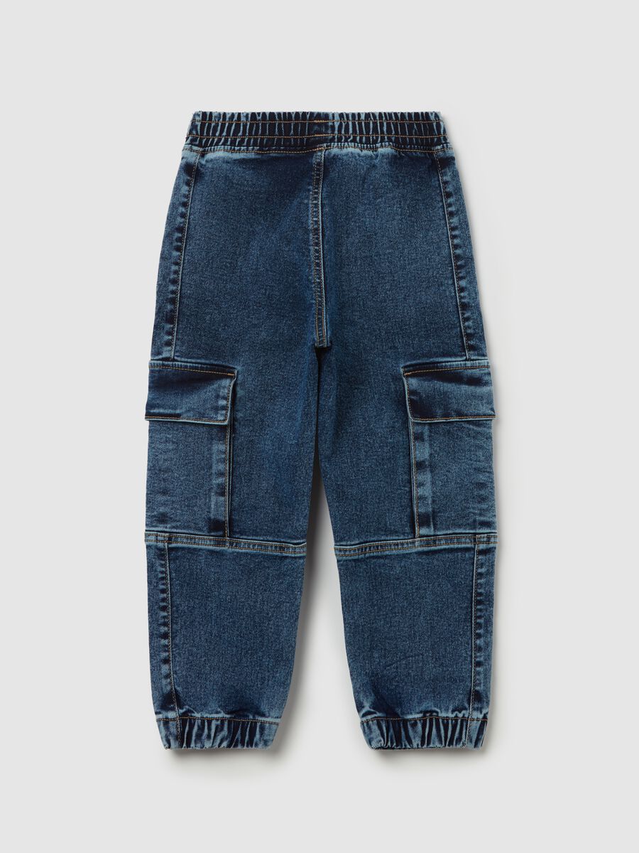 Denim cargo joggers with drawstring_1