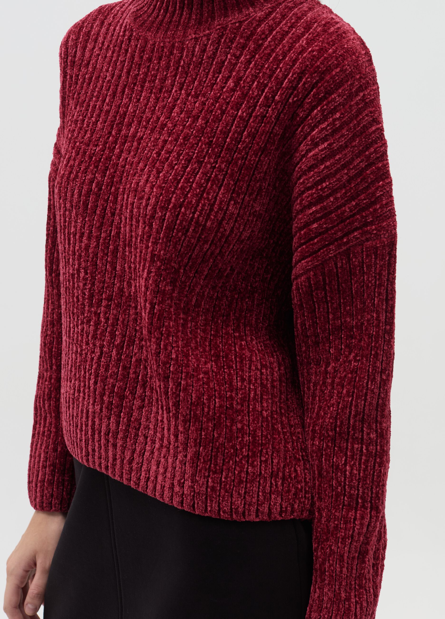 Chenille pullover with mock neck