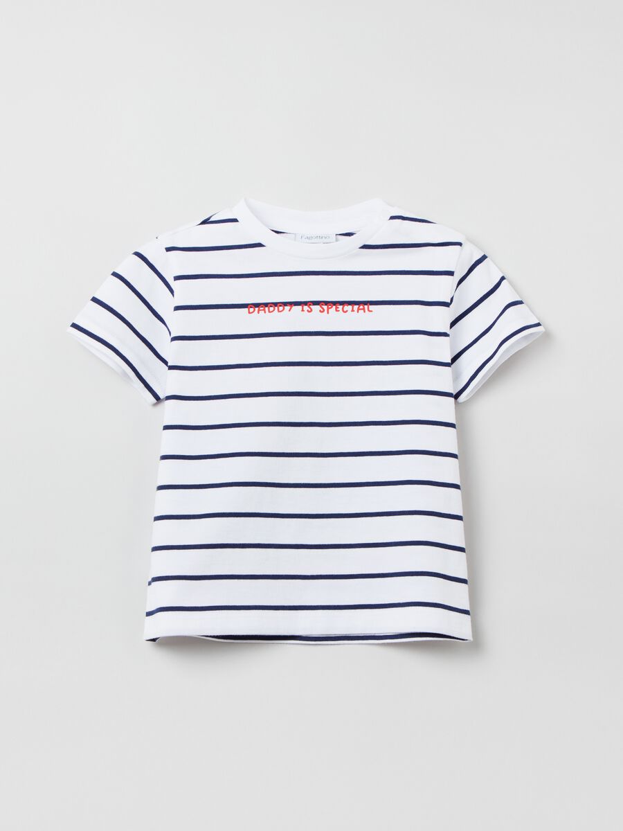 Striped cotton T-shirt with lettering print_0