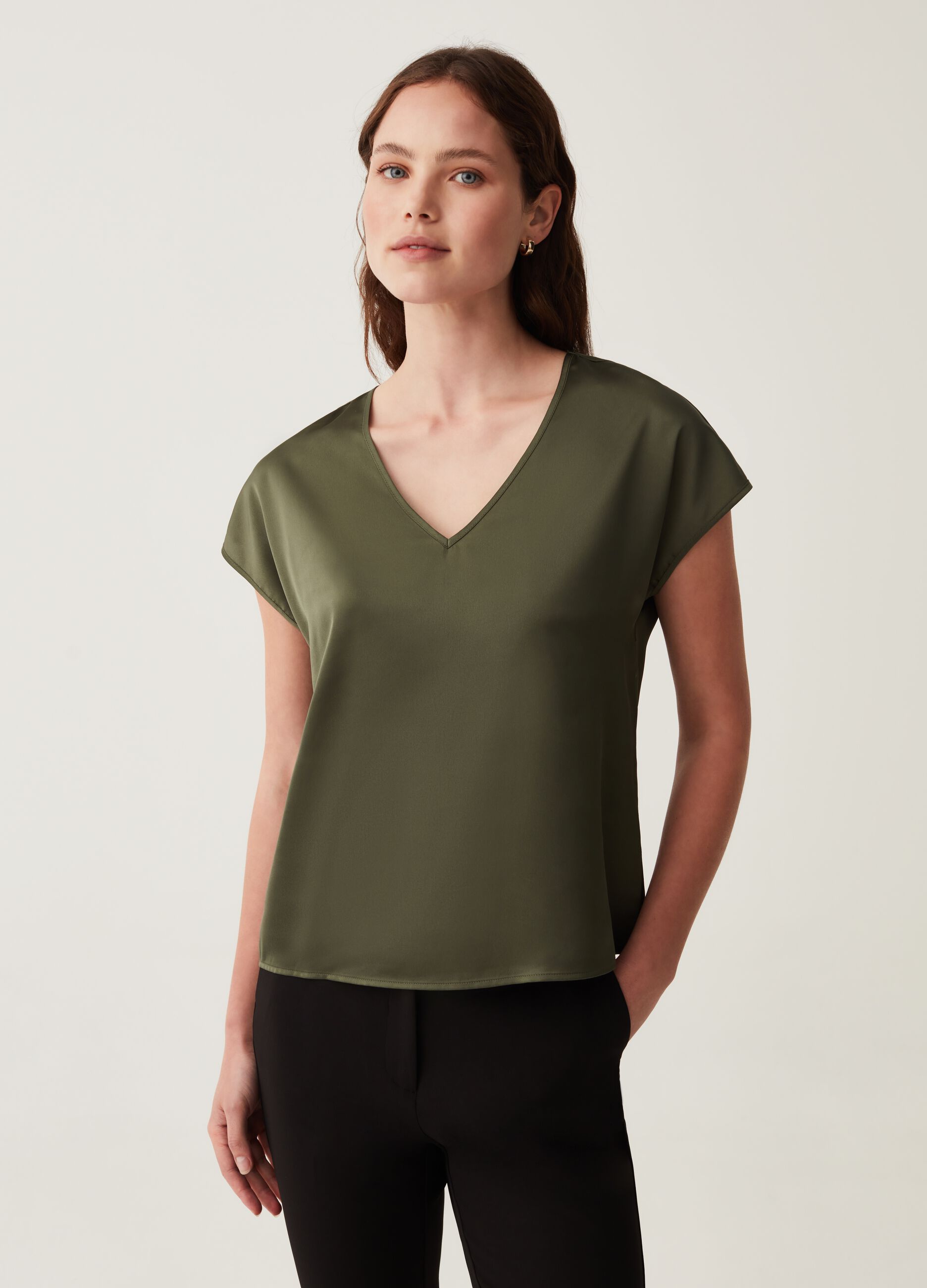 Satin blouse with V neck