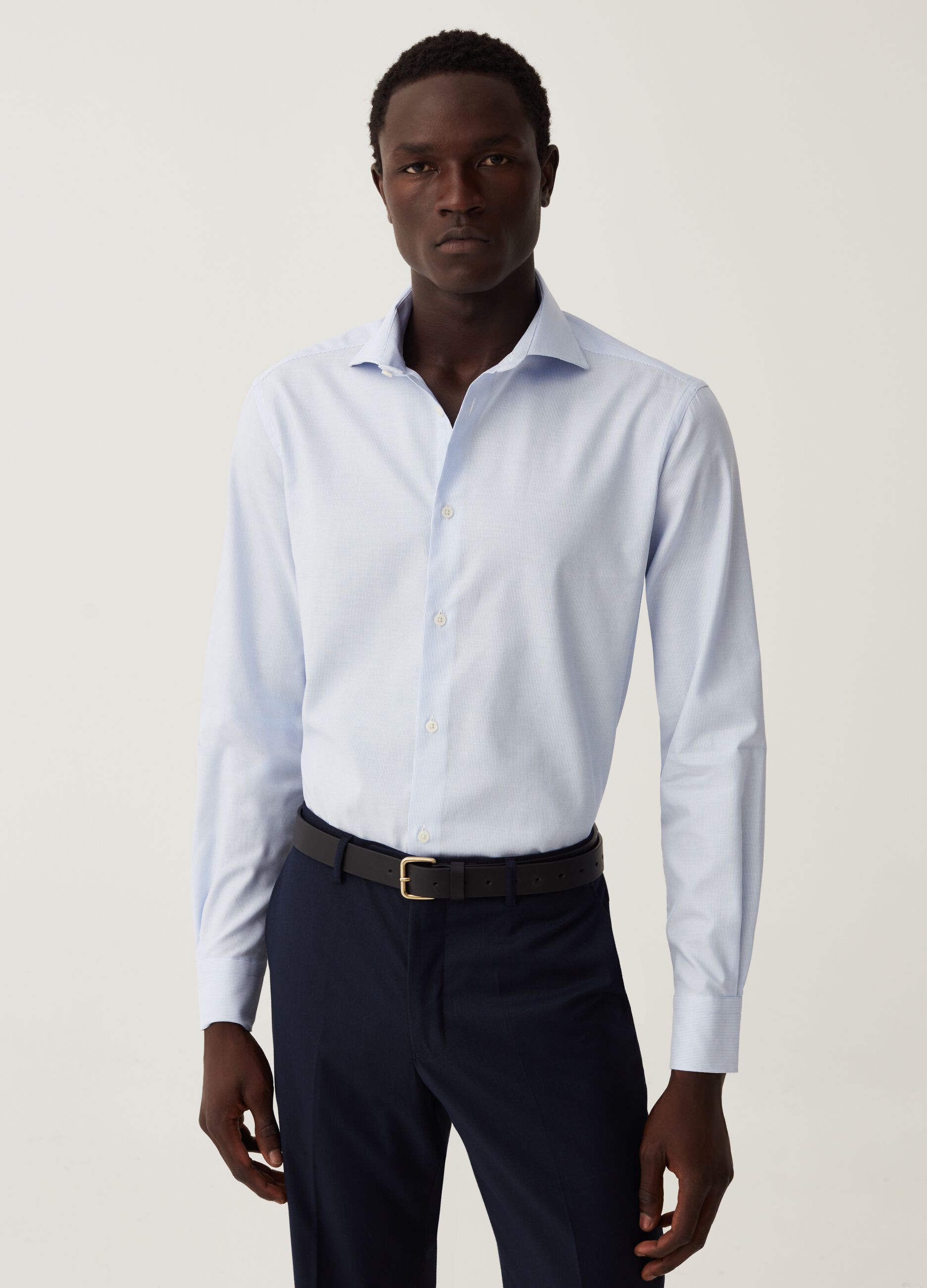 Hombre Massimo Dutti Camisa Cuadros 100% Algodón Slim Fit Azul