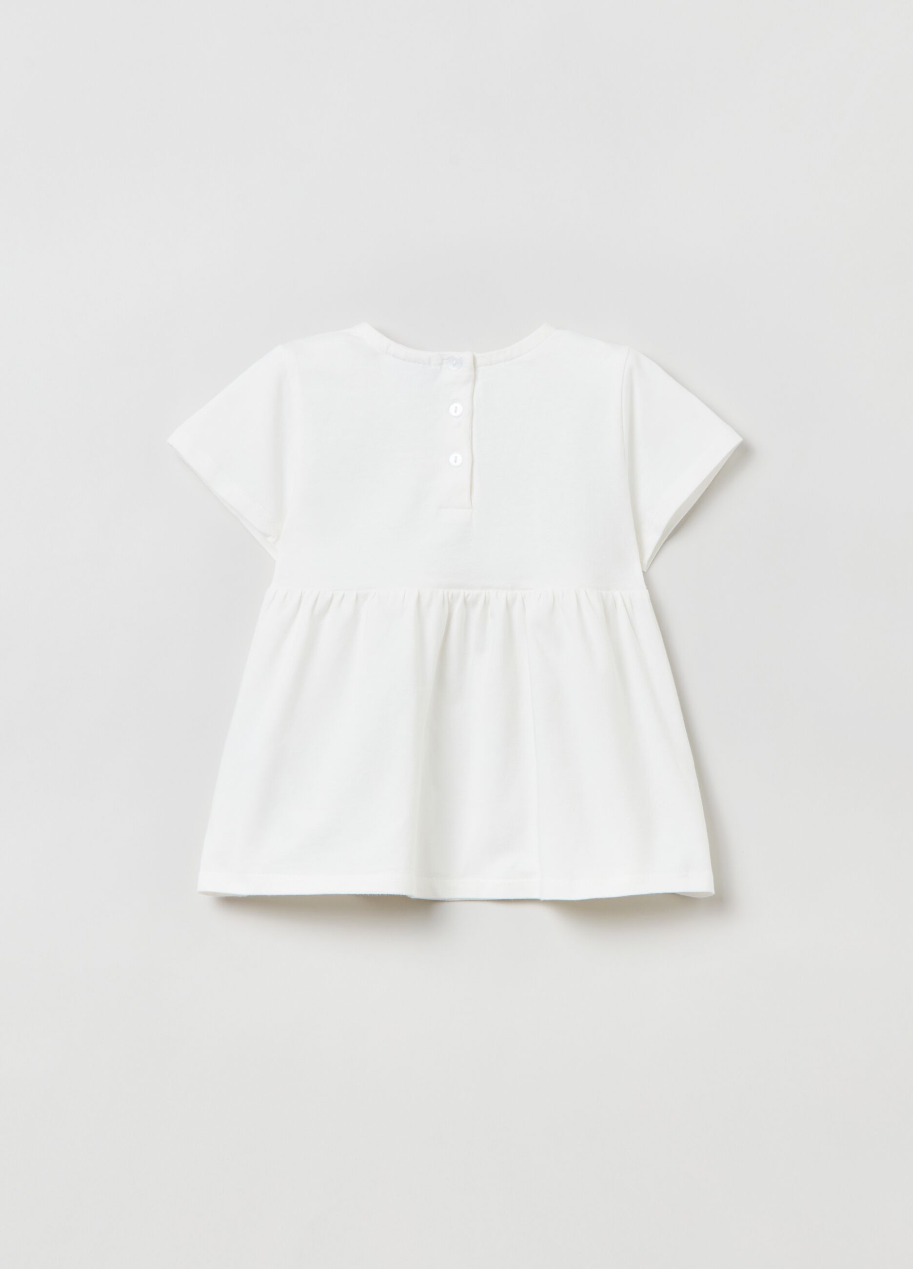 Round-neck T-shirt with ruffles