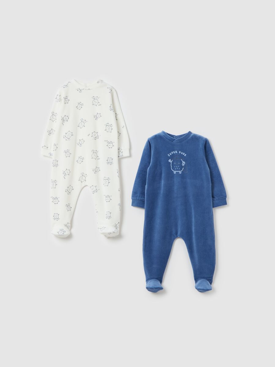 Two-pack onesies with feet and monsters print_0