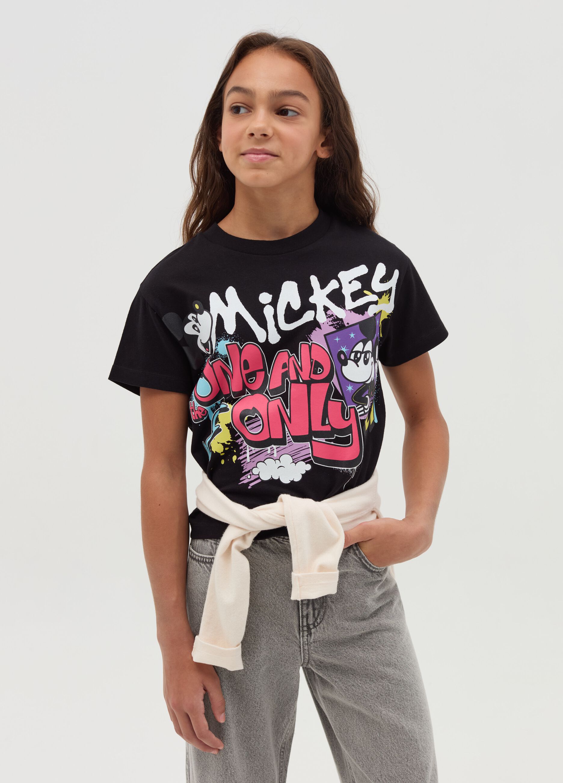 Cotton T-shirt with Mickey Mouse print