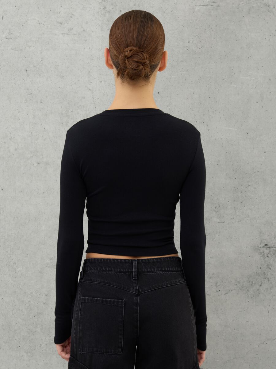 Crop Long-sleeved T-shirt Black_3