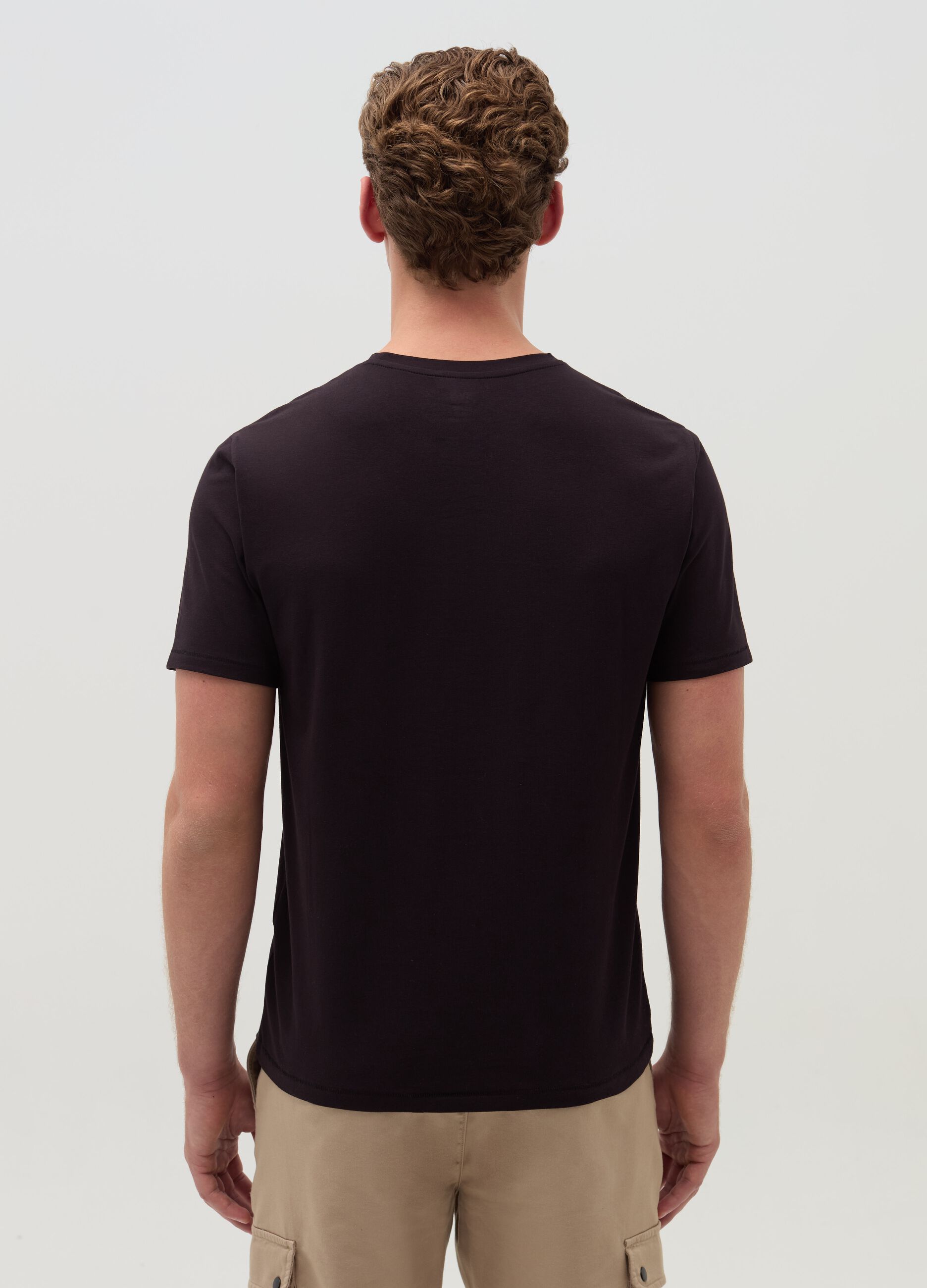 Stretch cotton T-shirt with crew-neck