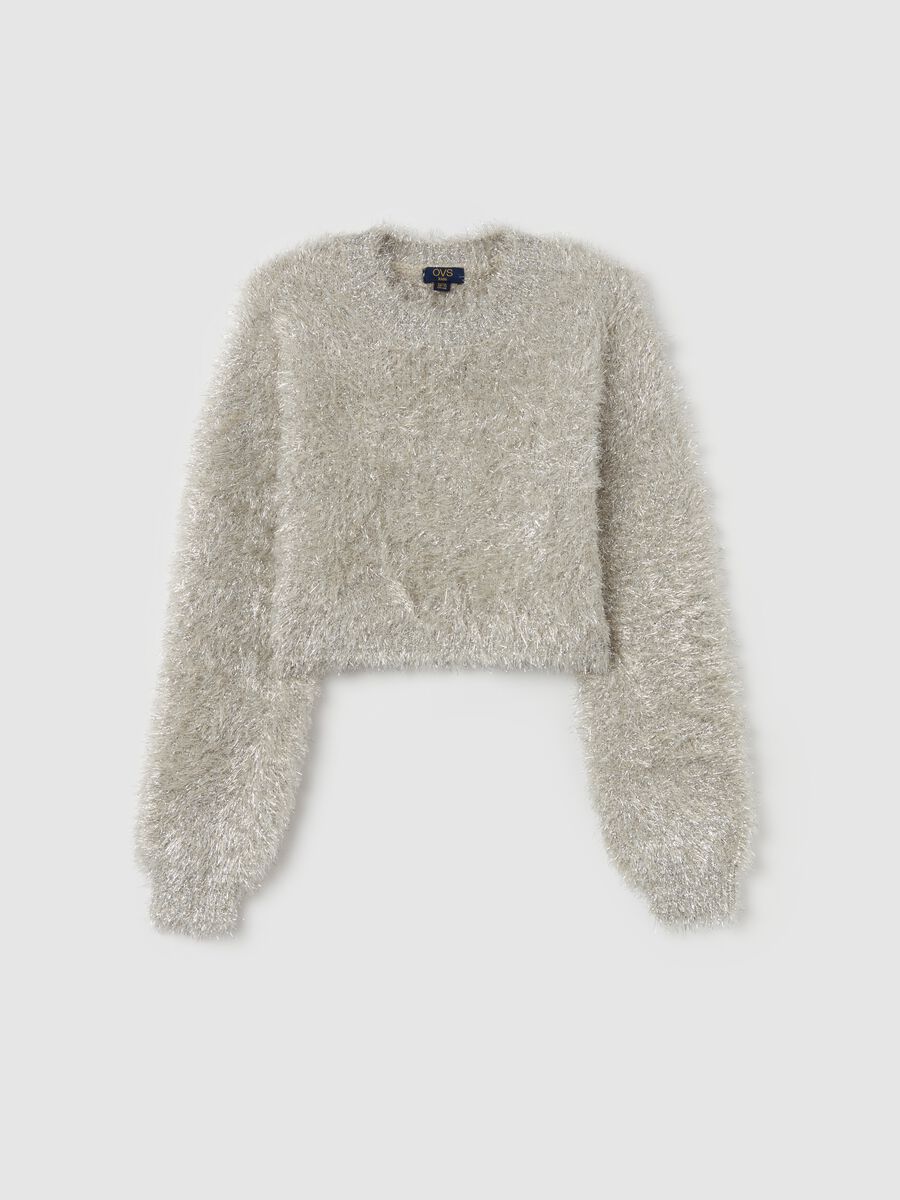 Crop pullover in furry yarn with lurex_0