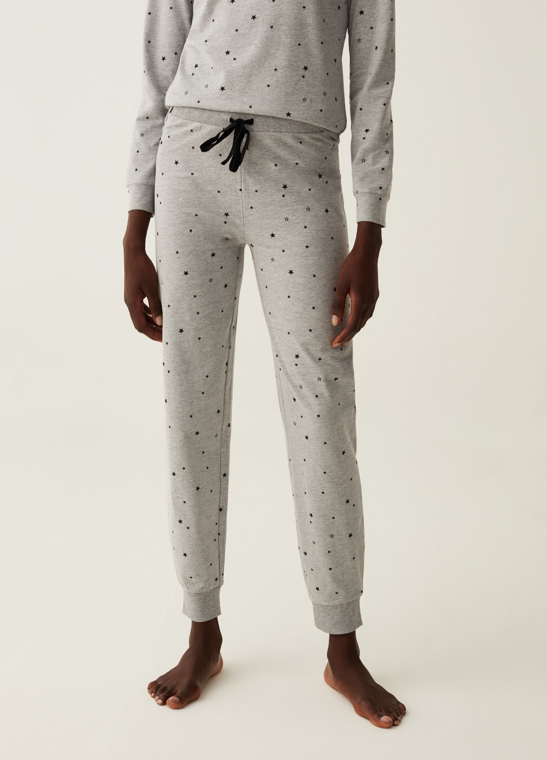 Cotton pyjama trousers with small stars print