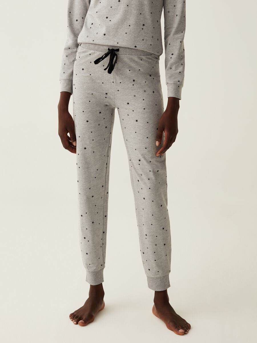 Cotton pyjama trousers with small stars print_1