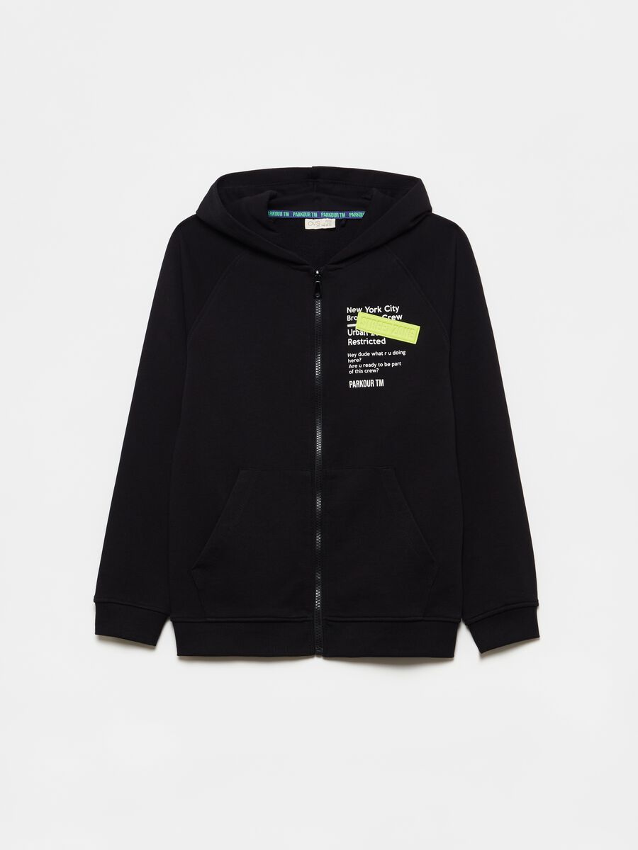 Full-zip sweatshirt with hood and print_0