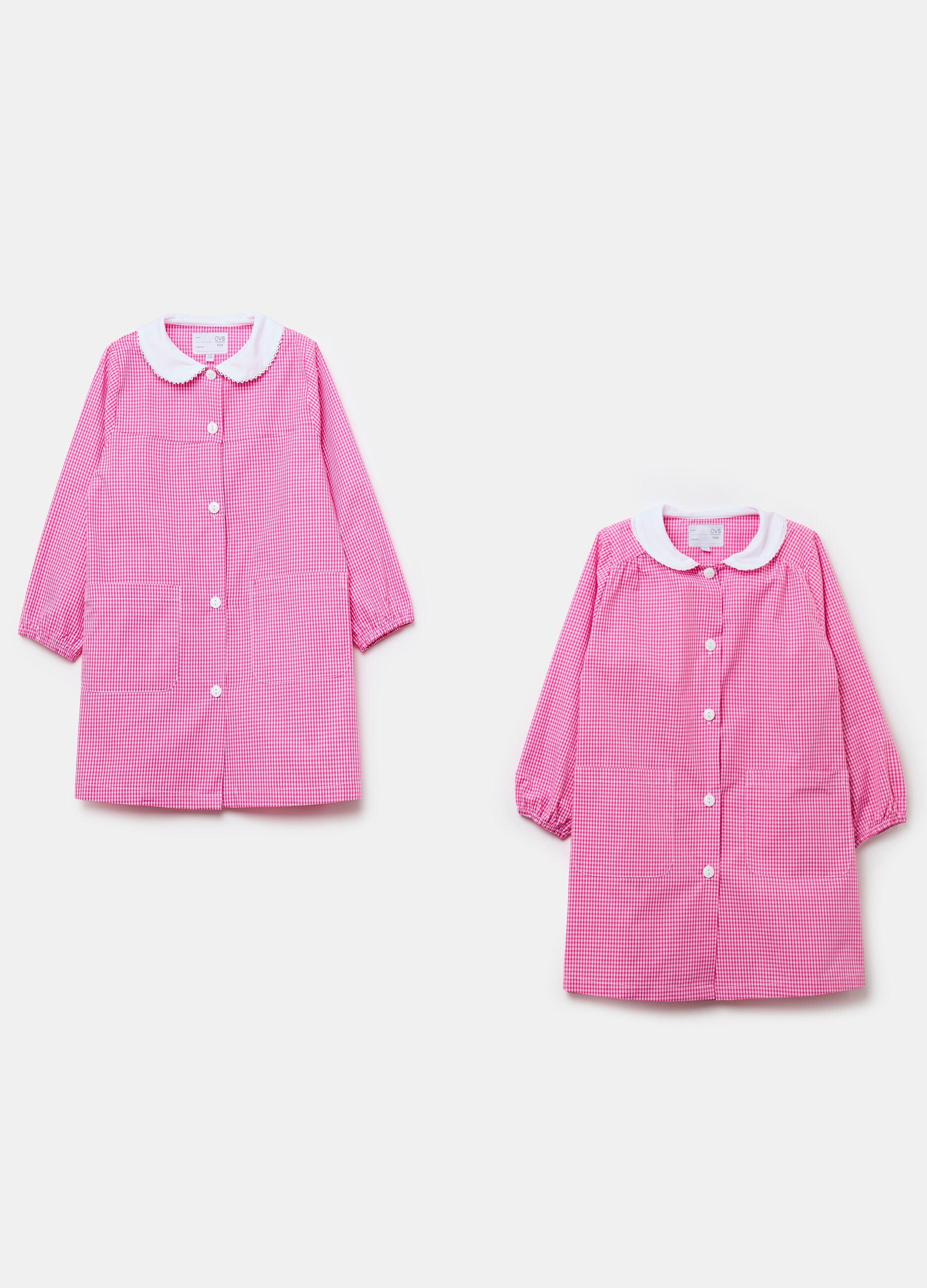 Two-pack gingham school smocks with buttons