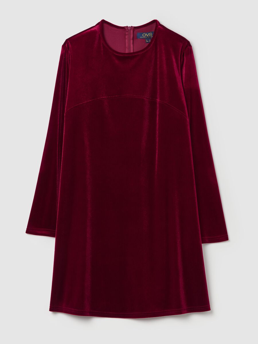 Short dress in velvet with long sleeves_0