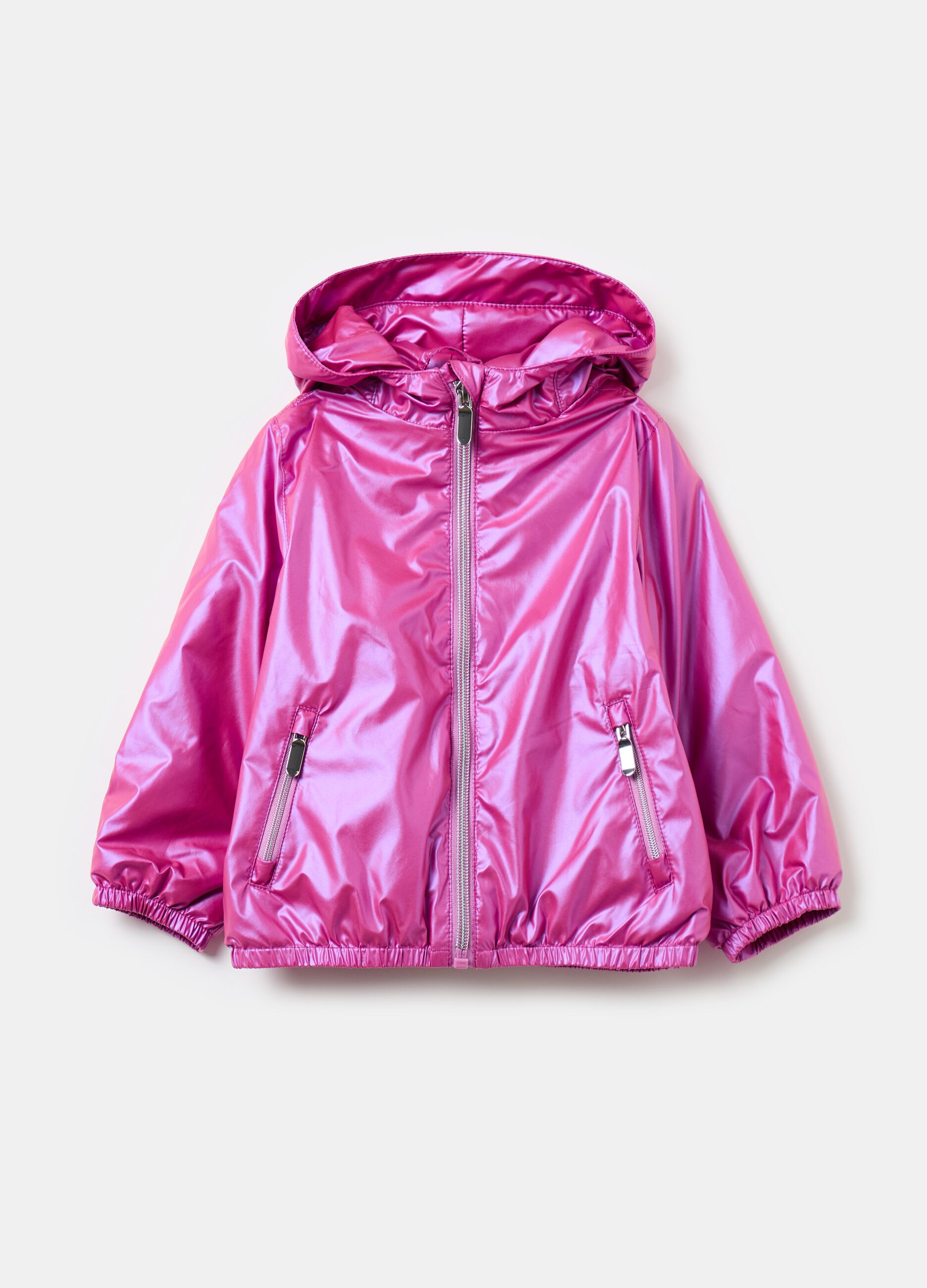 Shiny waterproof jacket with hood