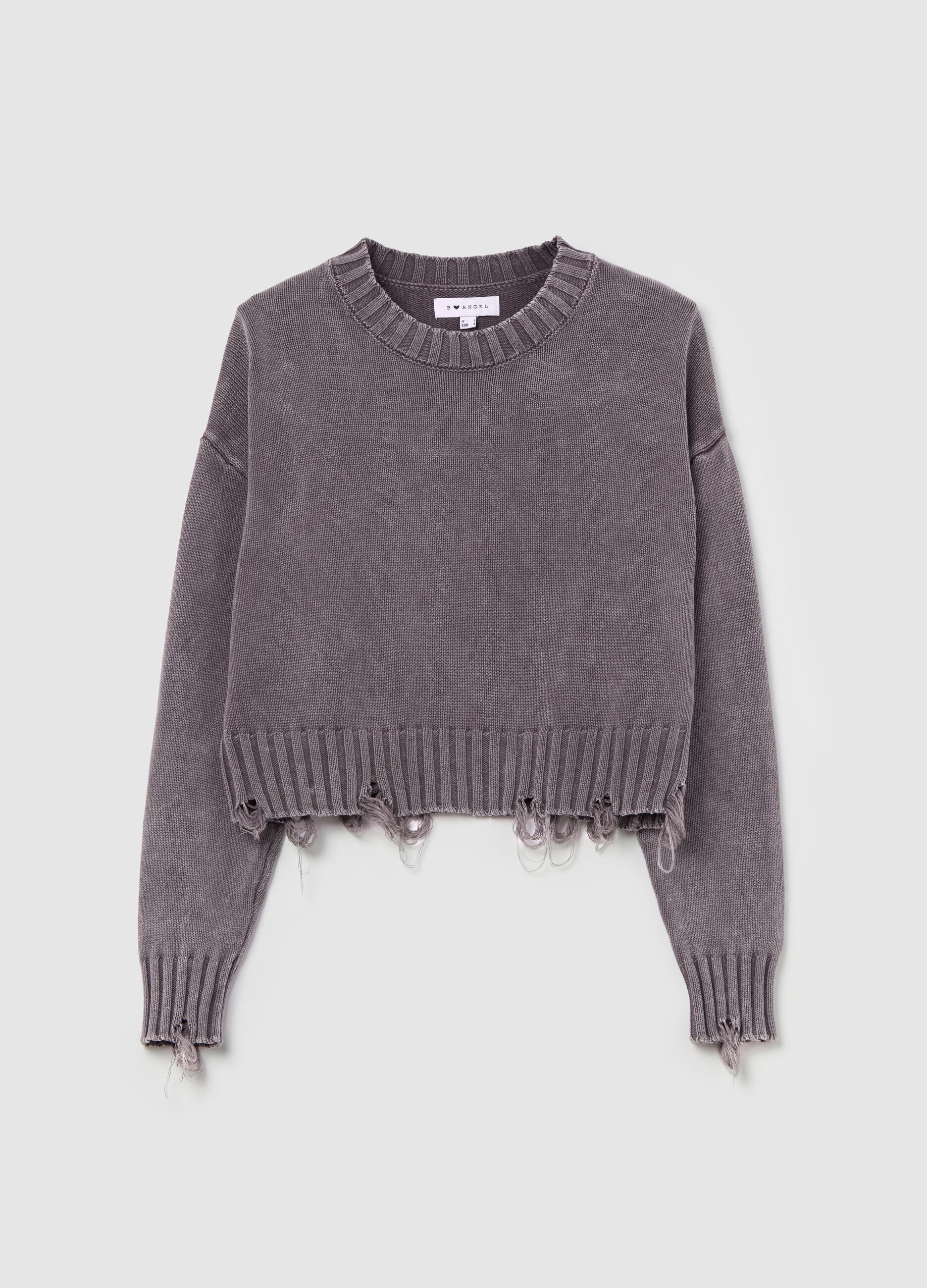 Vintage-effect oversized pullover with abrasions