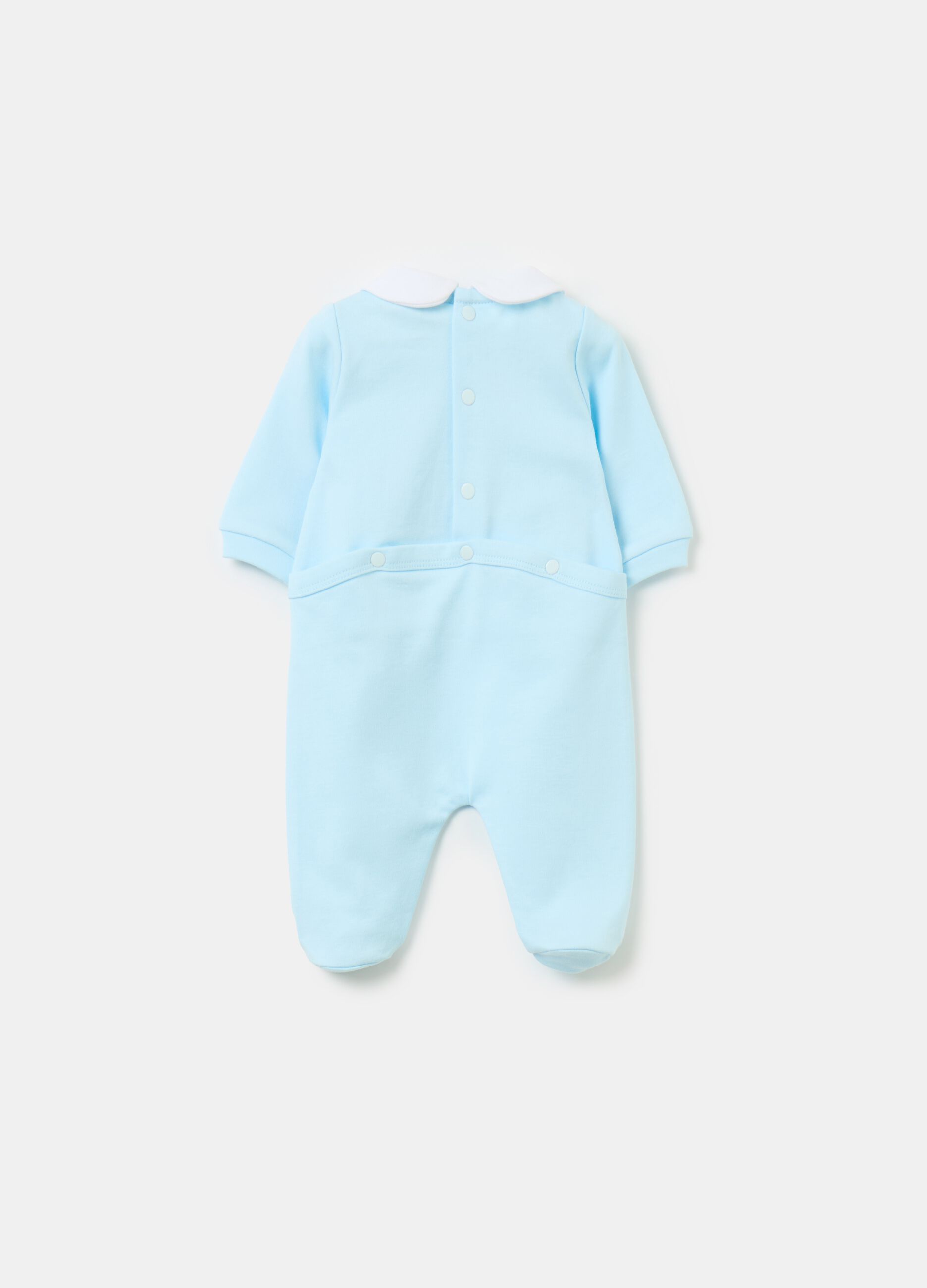 Organic cotton onesie with feet and application