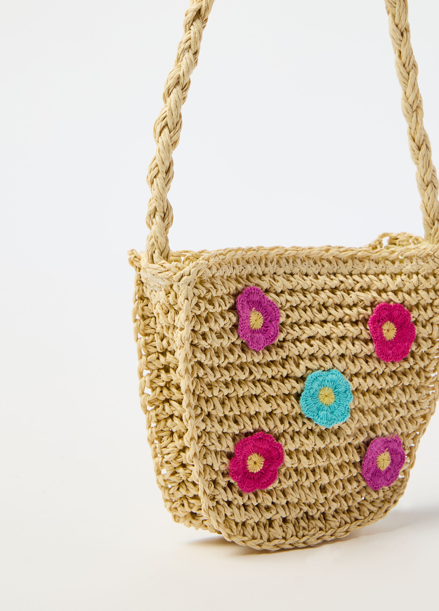 Raffia handbag with flowers