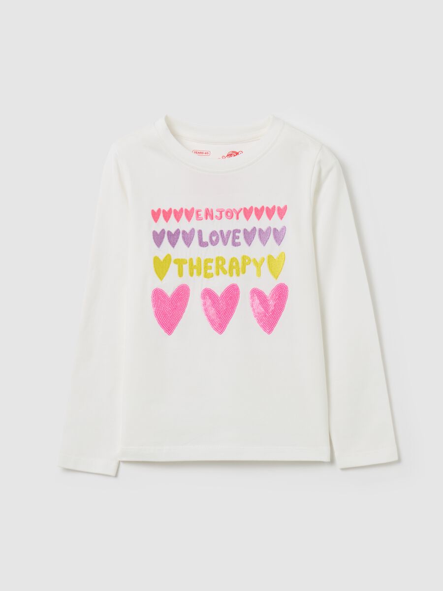 T-shirt con ricamo "Enjoy Love Therapy"_0