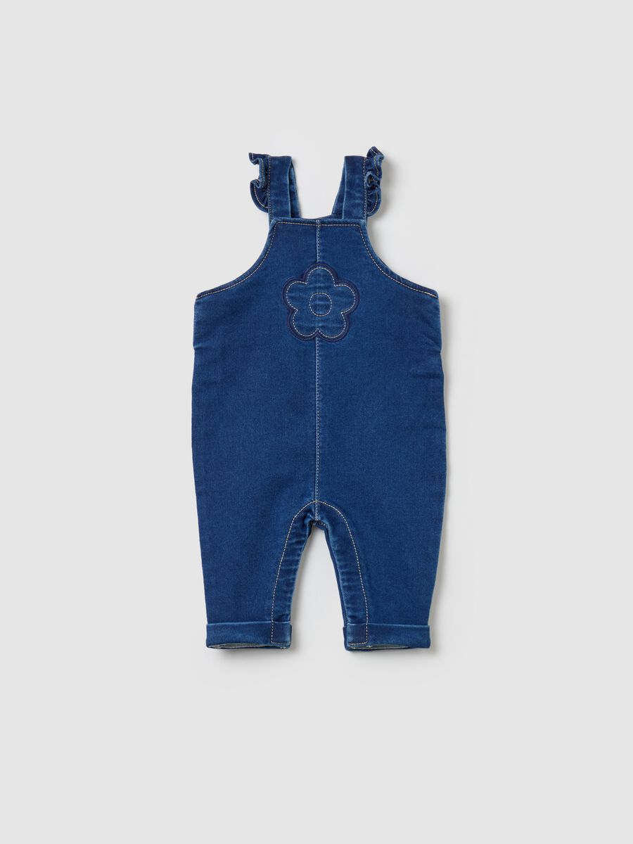 Denim dungarees with small flower patch_0