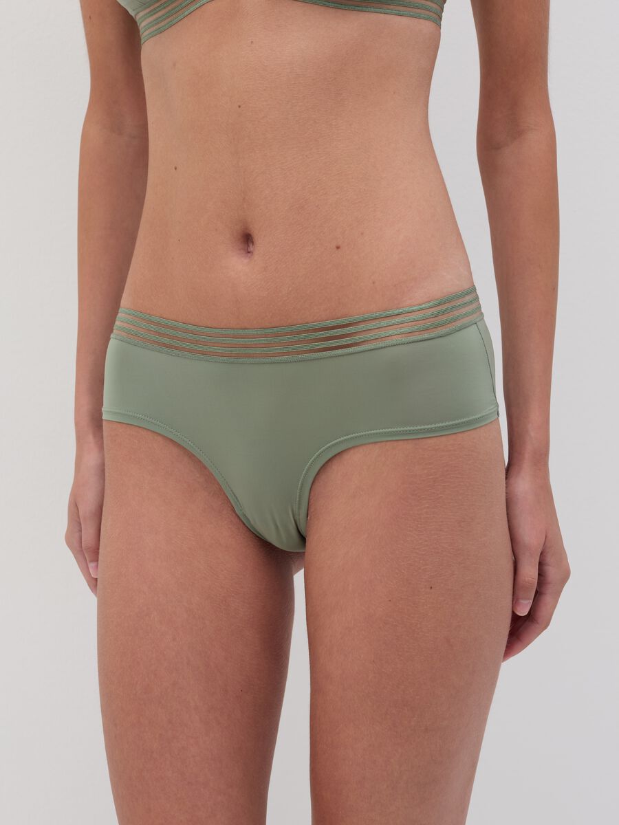 Microfibre French knickers with striped external elastic_1