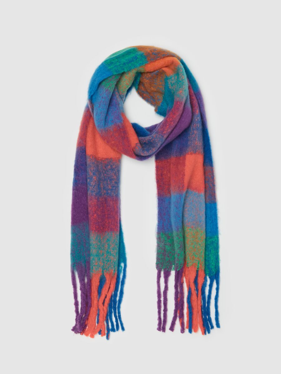 Multicoloured check scarf with fringing_0