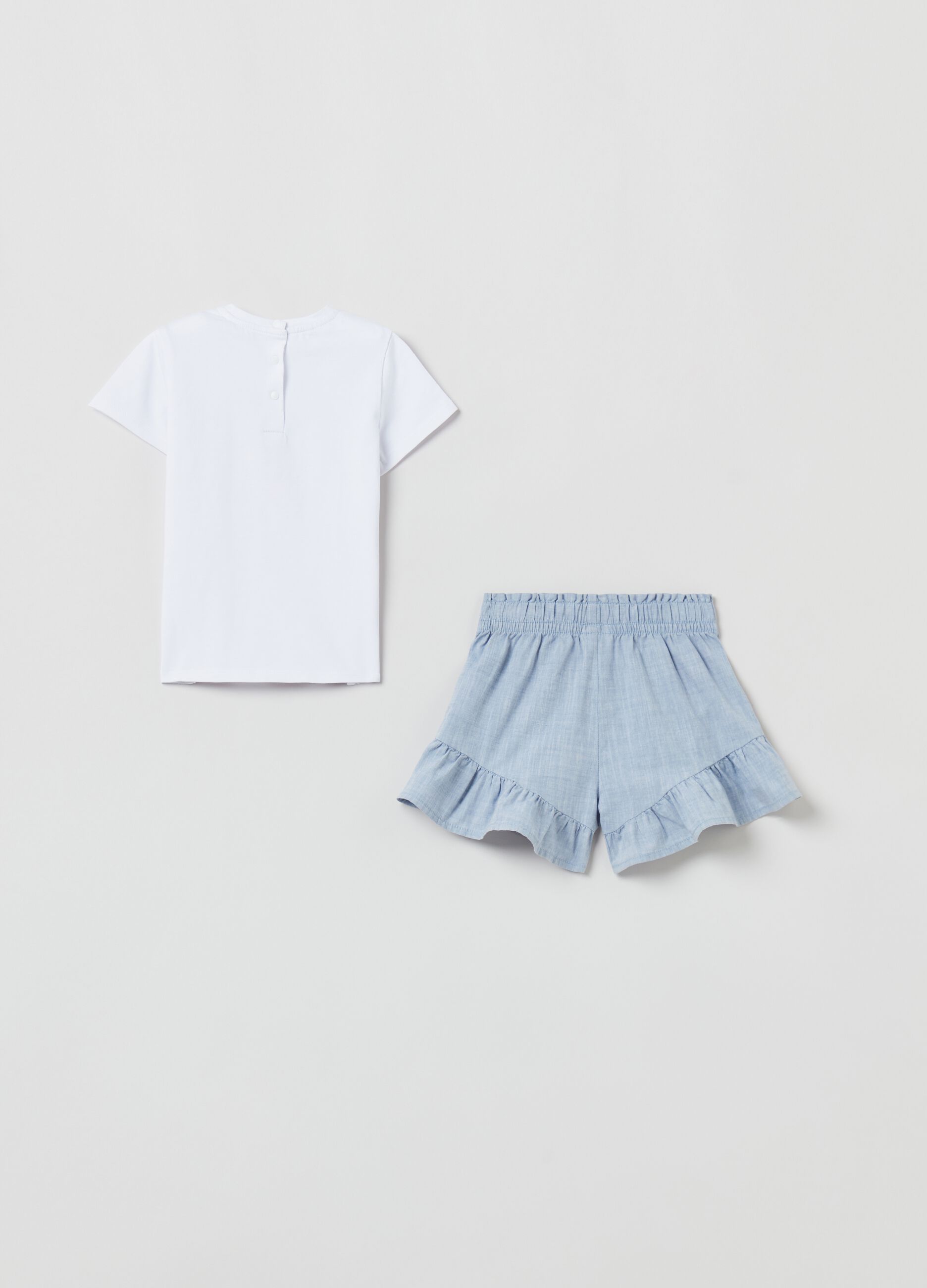 T-shirt with print and culottes with flounce set