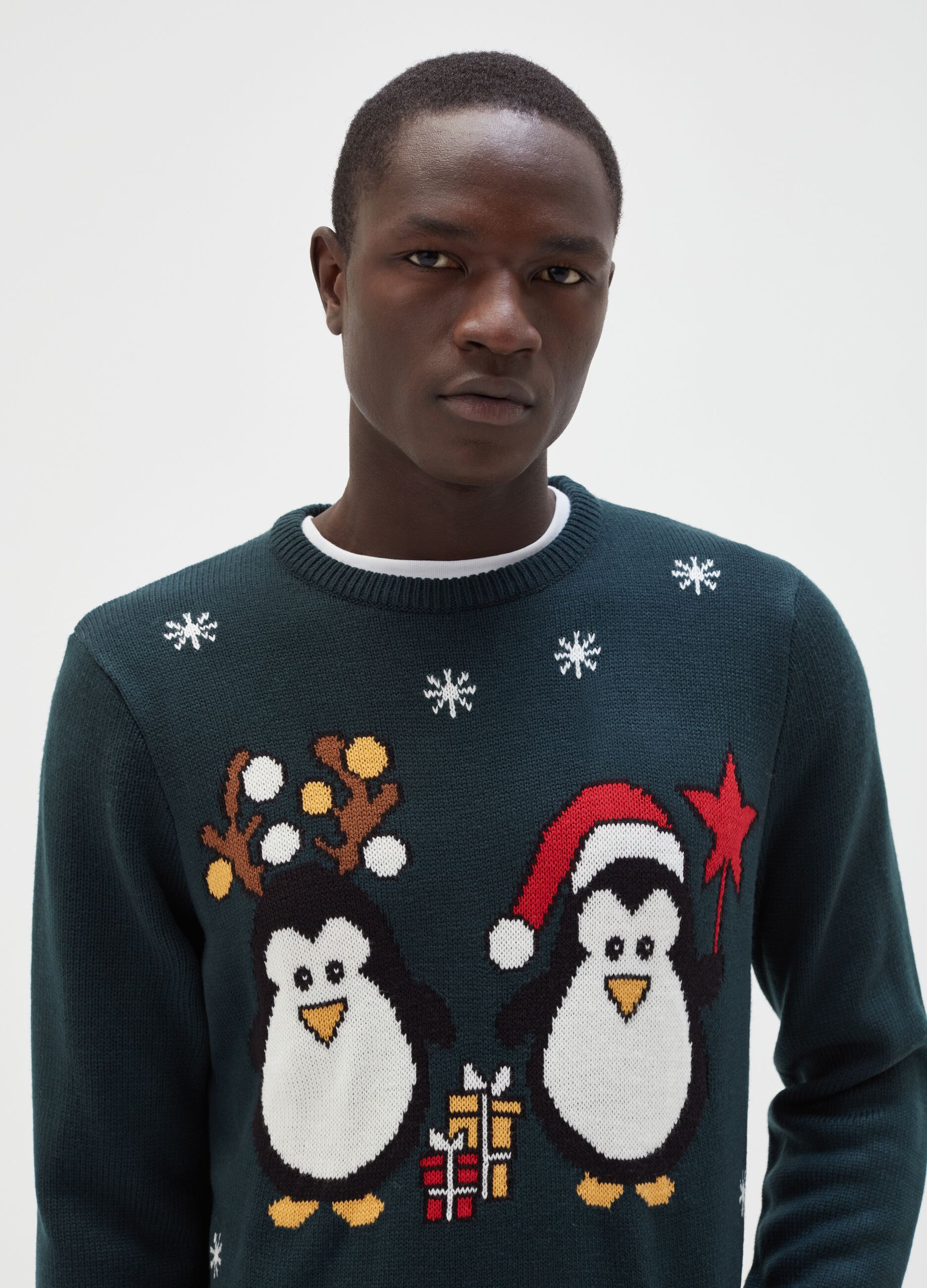 Christmas jumper with jacquard Christmas penguins