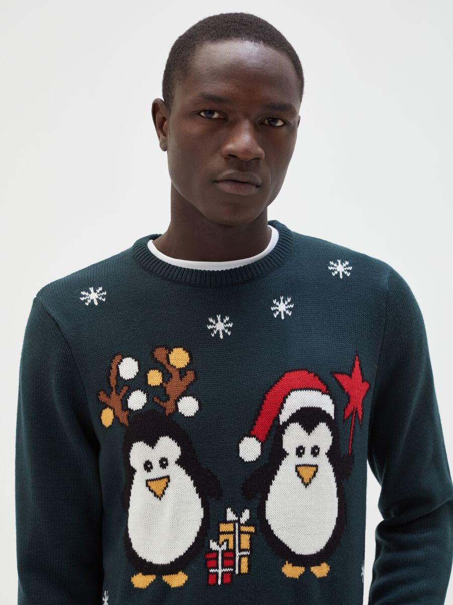 Christmas jumper with jacquard Christmas penguins_1