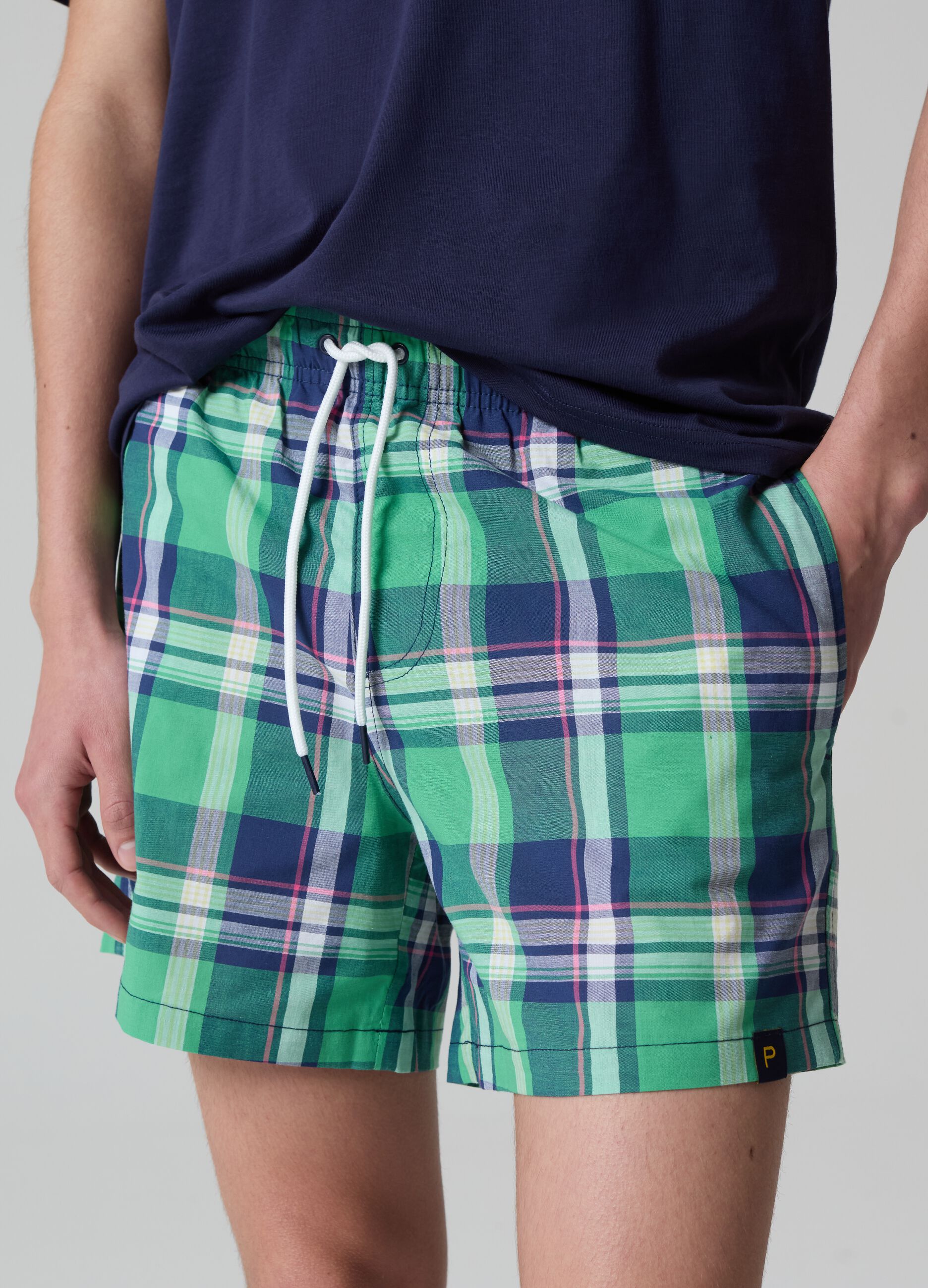 Bermuda swim shorts in check cotton