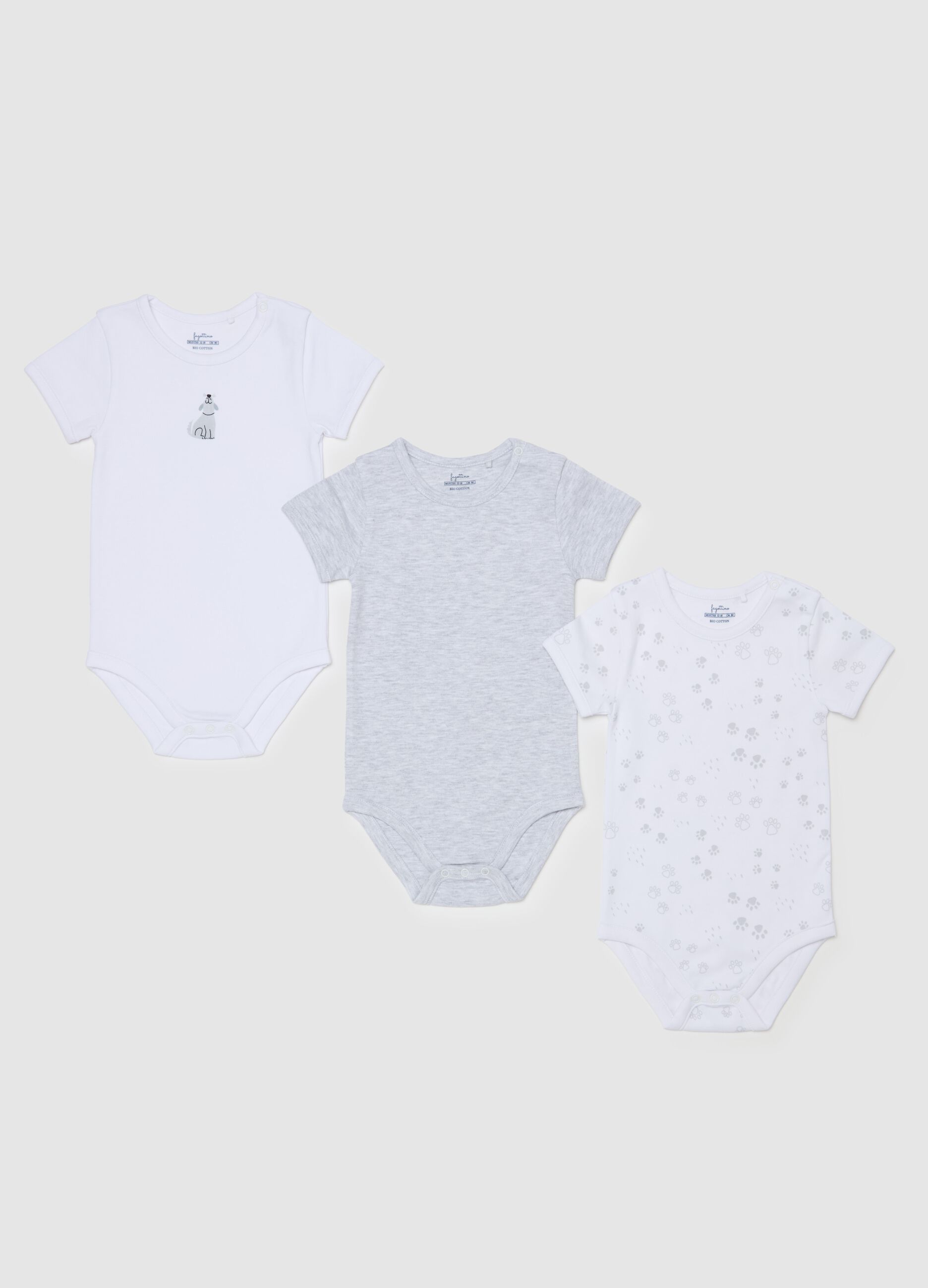 Three-pack bodysuits in organic cotton with print