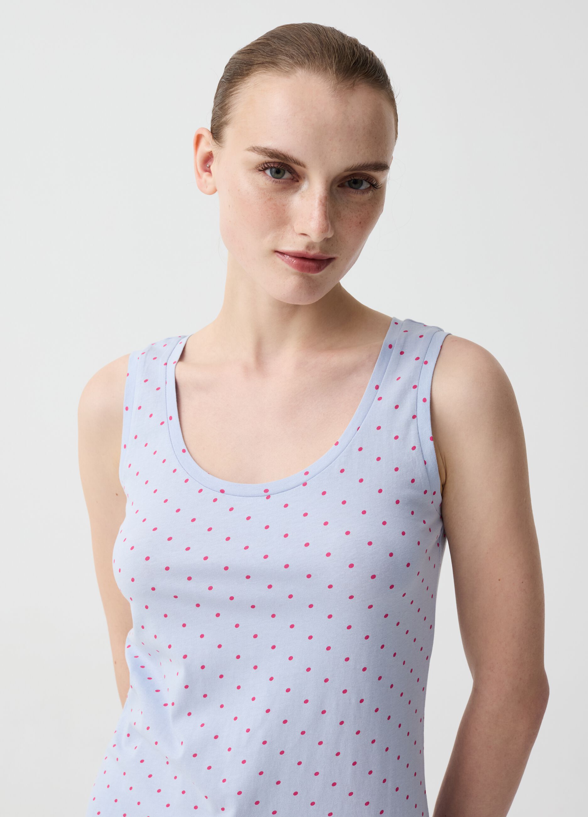 Polka dot pyjama top in organic cotton