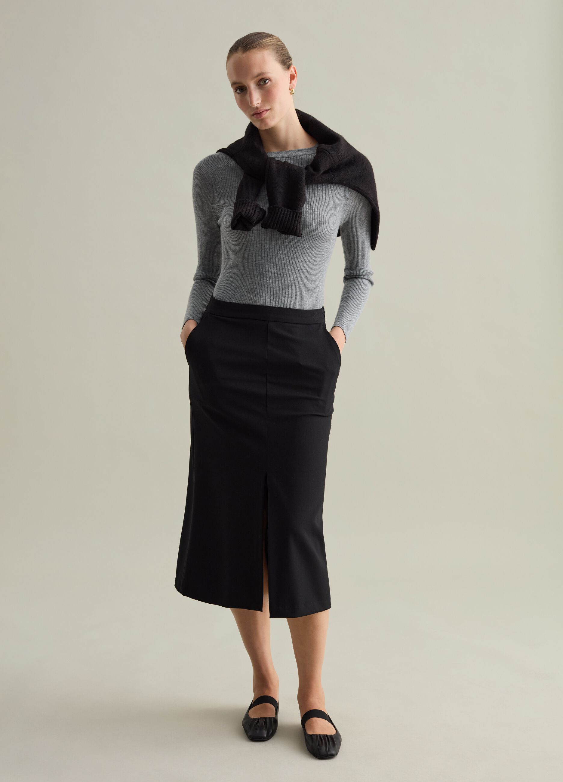 Contemporary midi skirt with split