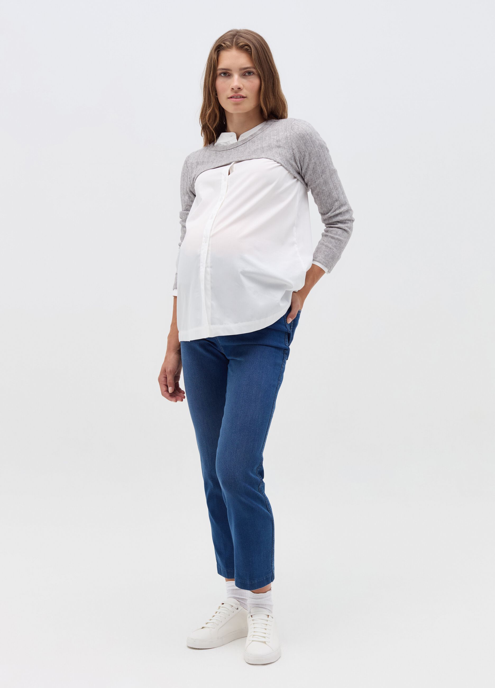 Maternity crop T-shirt with flat ribbing