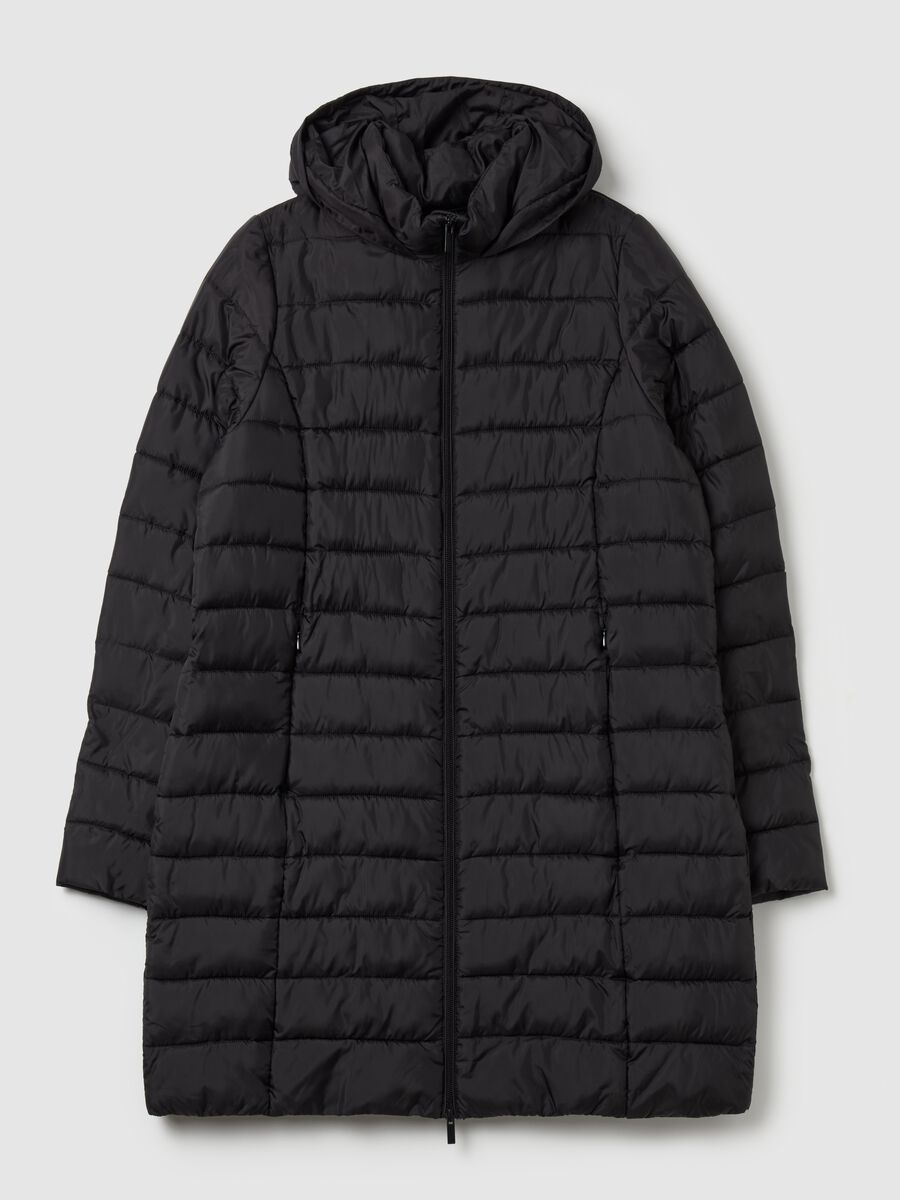 Curvy long down jacket with hood_0